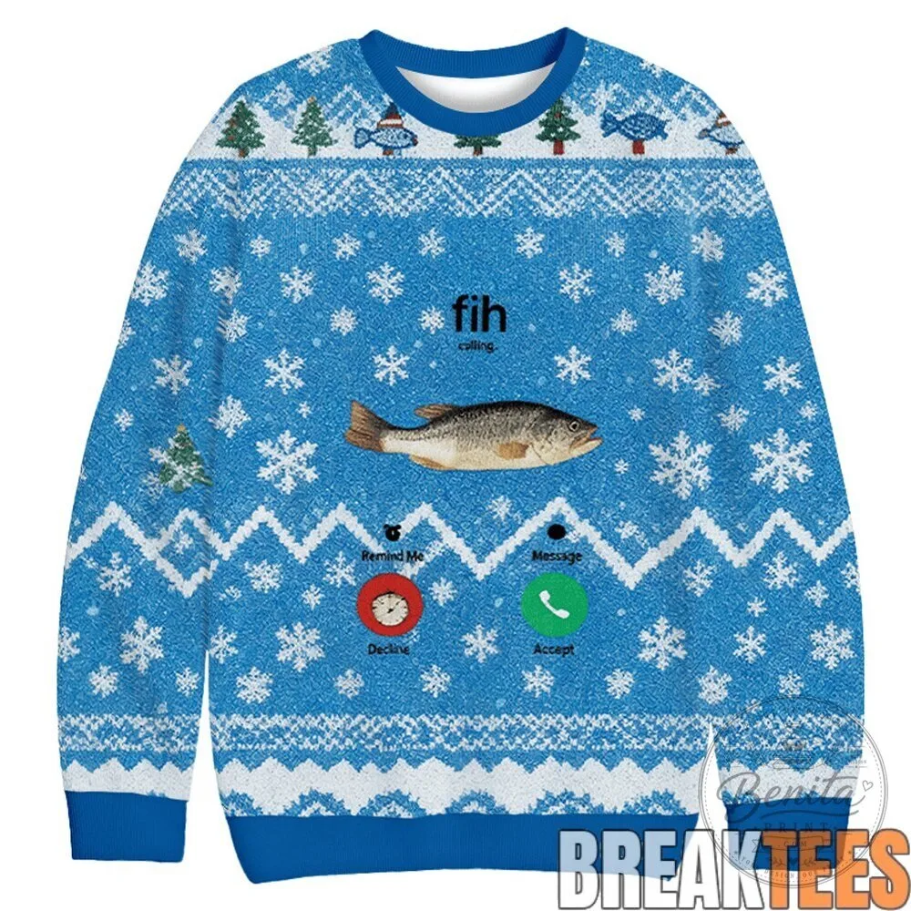 Funny Fishing Incoming Call Meme Christmas Holiday Ugly Sweater