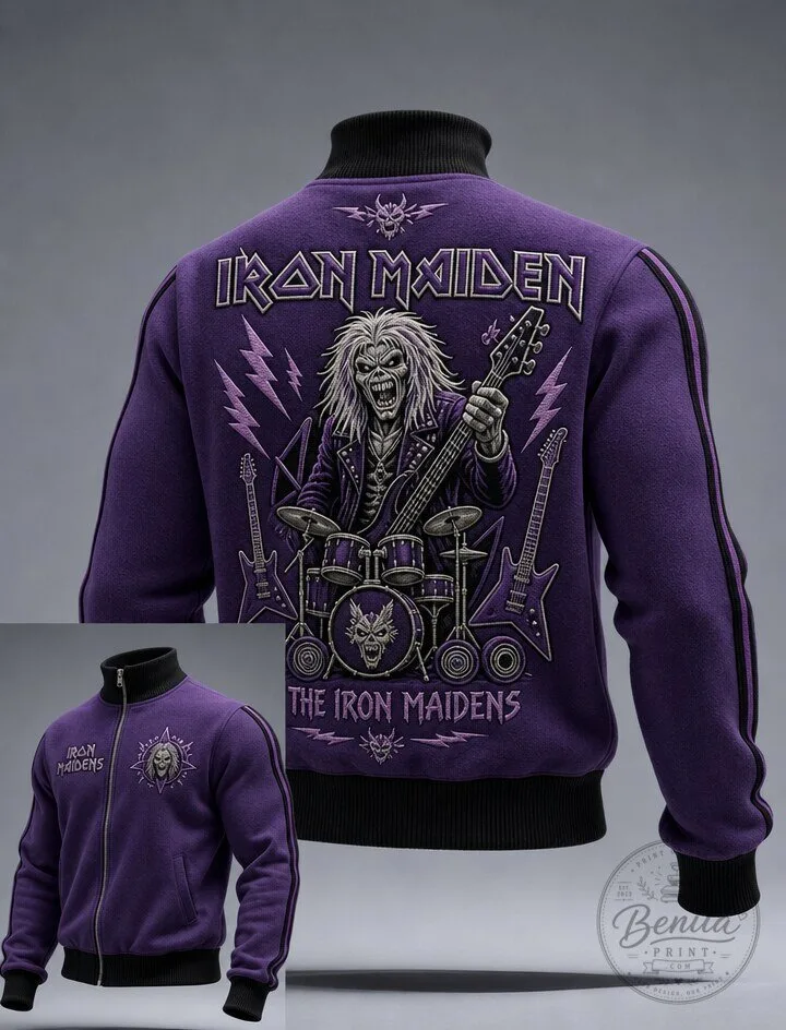 Iron Maiden Eddie The Trooper Heavy Metal Band Purple Bomber Jacket