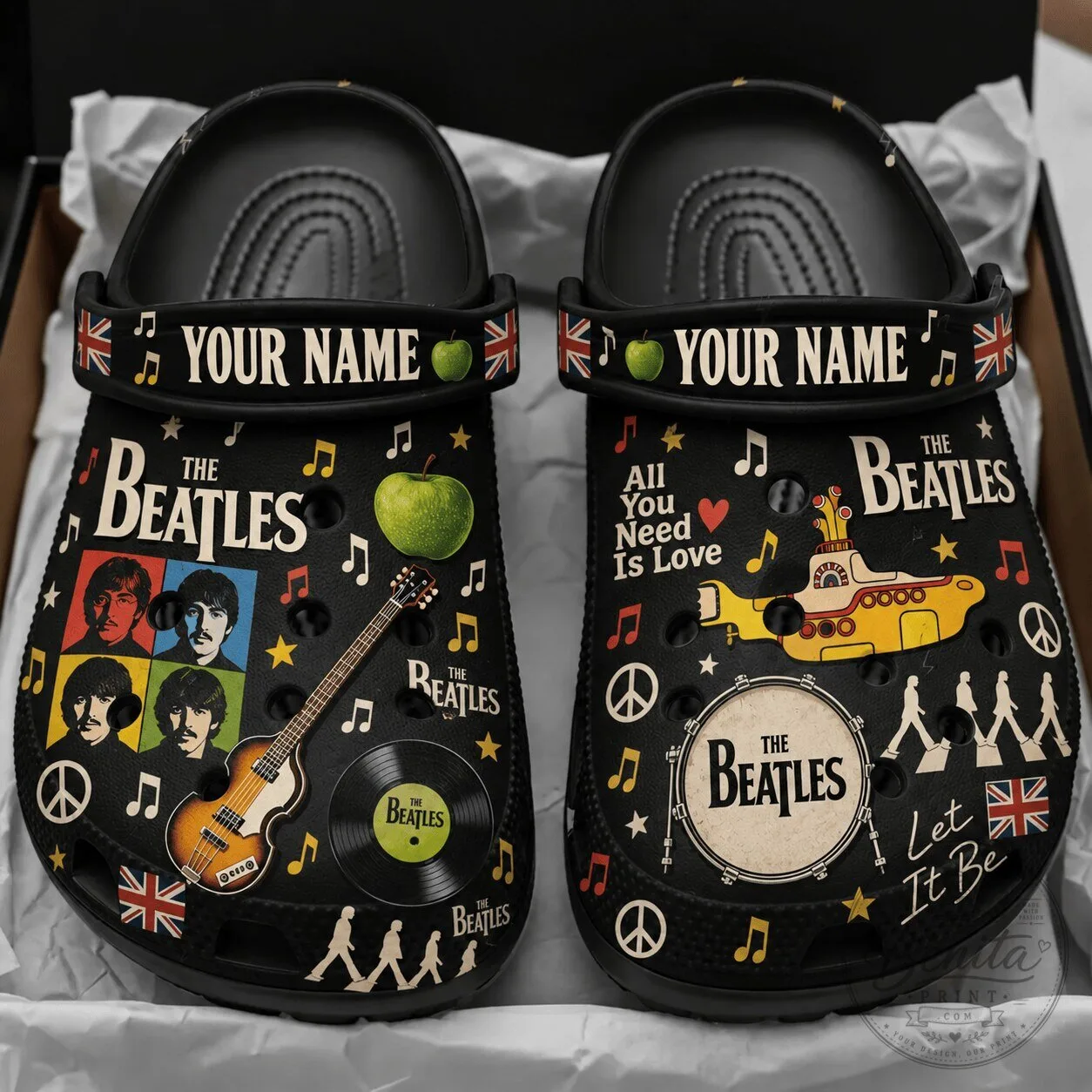 The Beatles Personalized Black Clogs Shoes