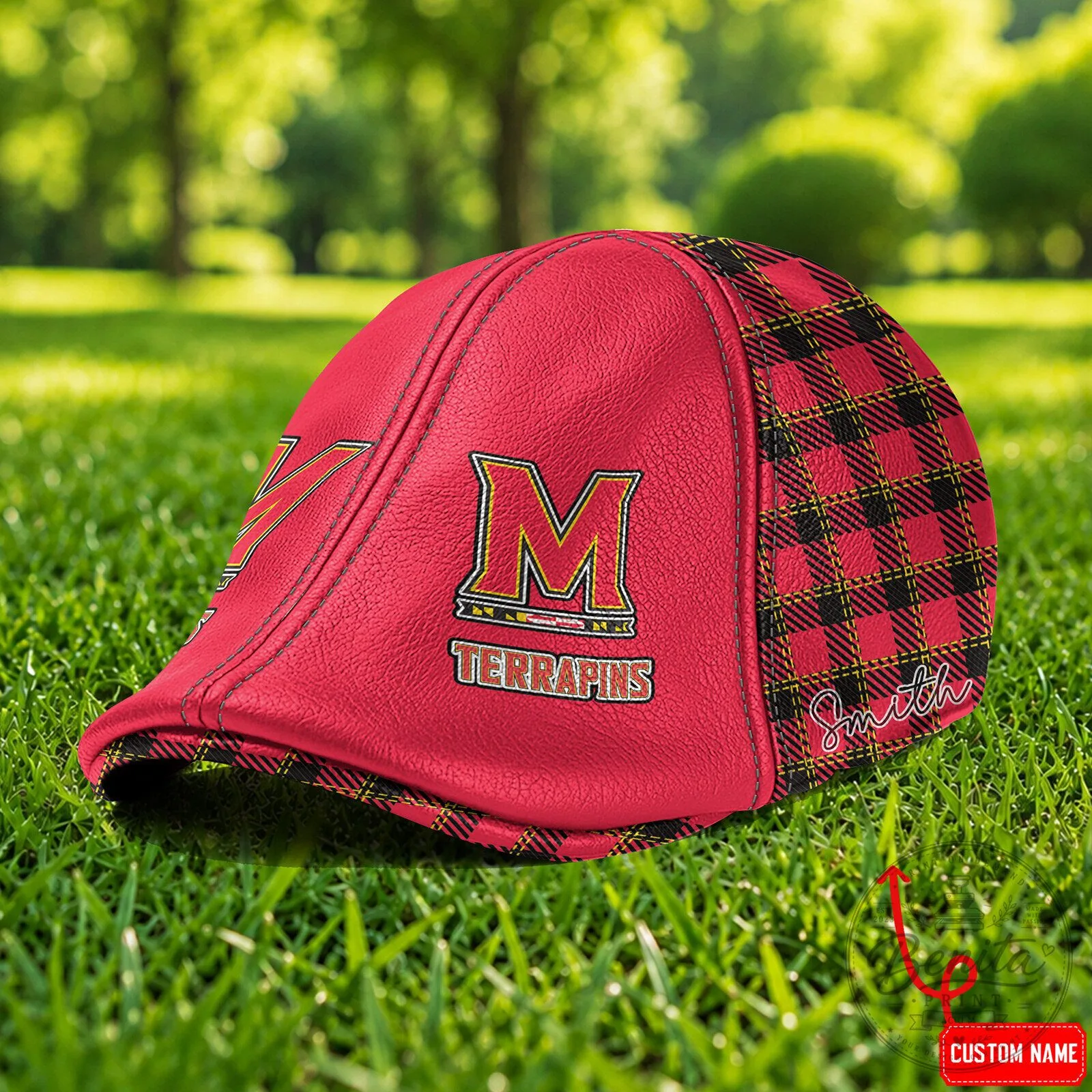 Maryland Terrapins NCAA Red Plaid Custom Name Ivy Cap Flat Cap