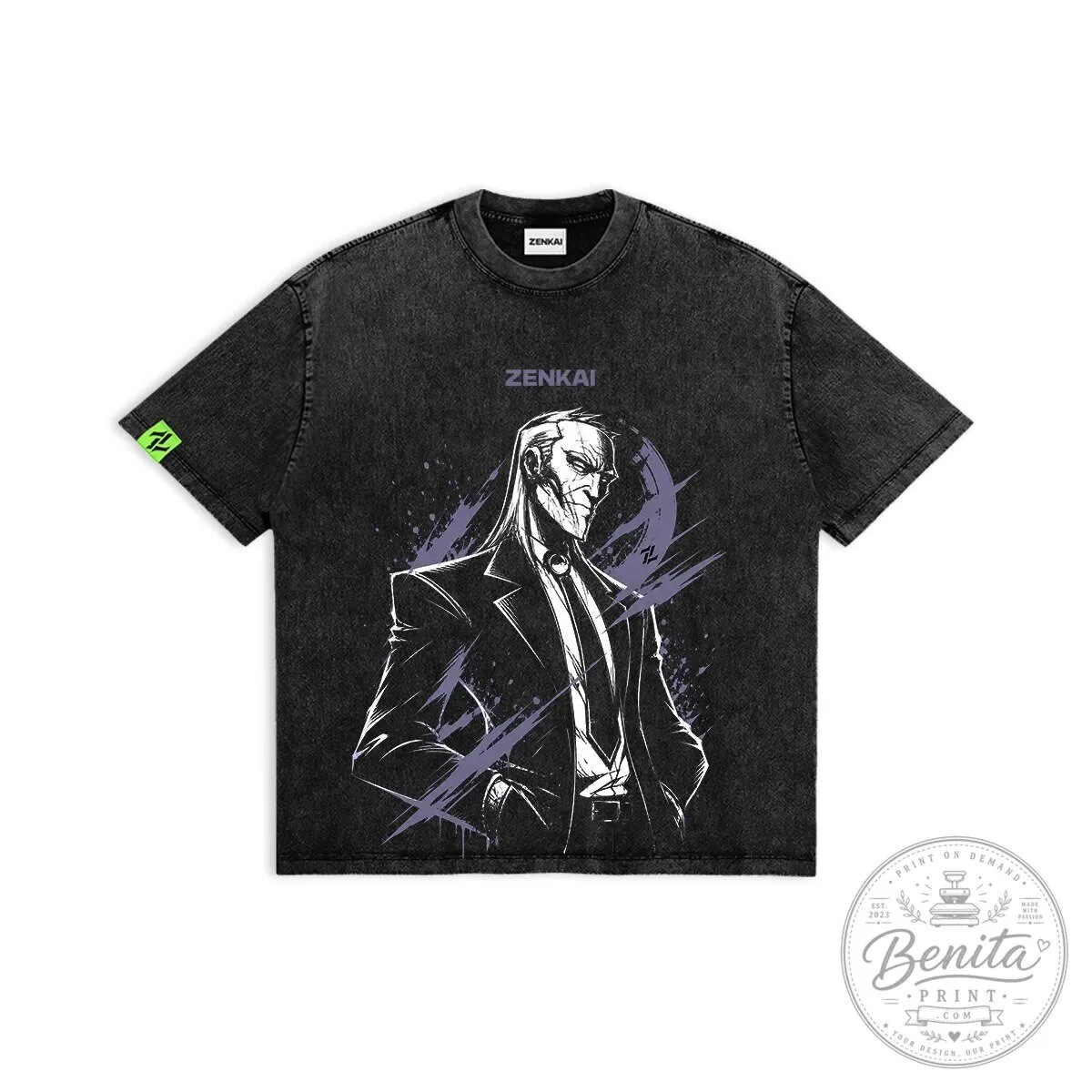 Zenkai Nightshade Vigil Graphic Print Washed Black T-Shirt