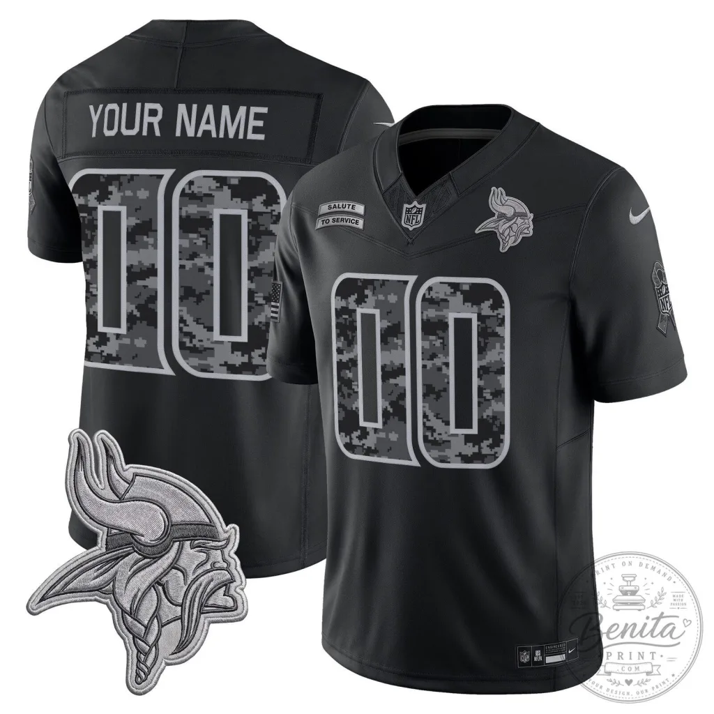 Minnesota Vikings Salute to Service Black Custom Football Jersey