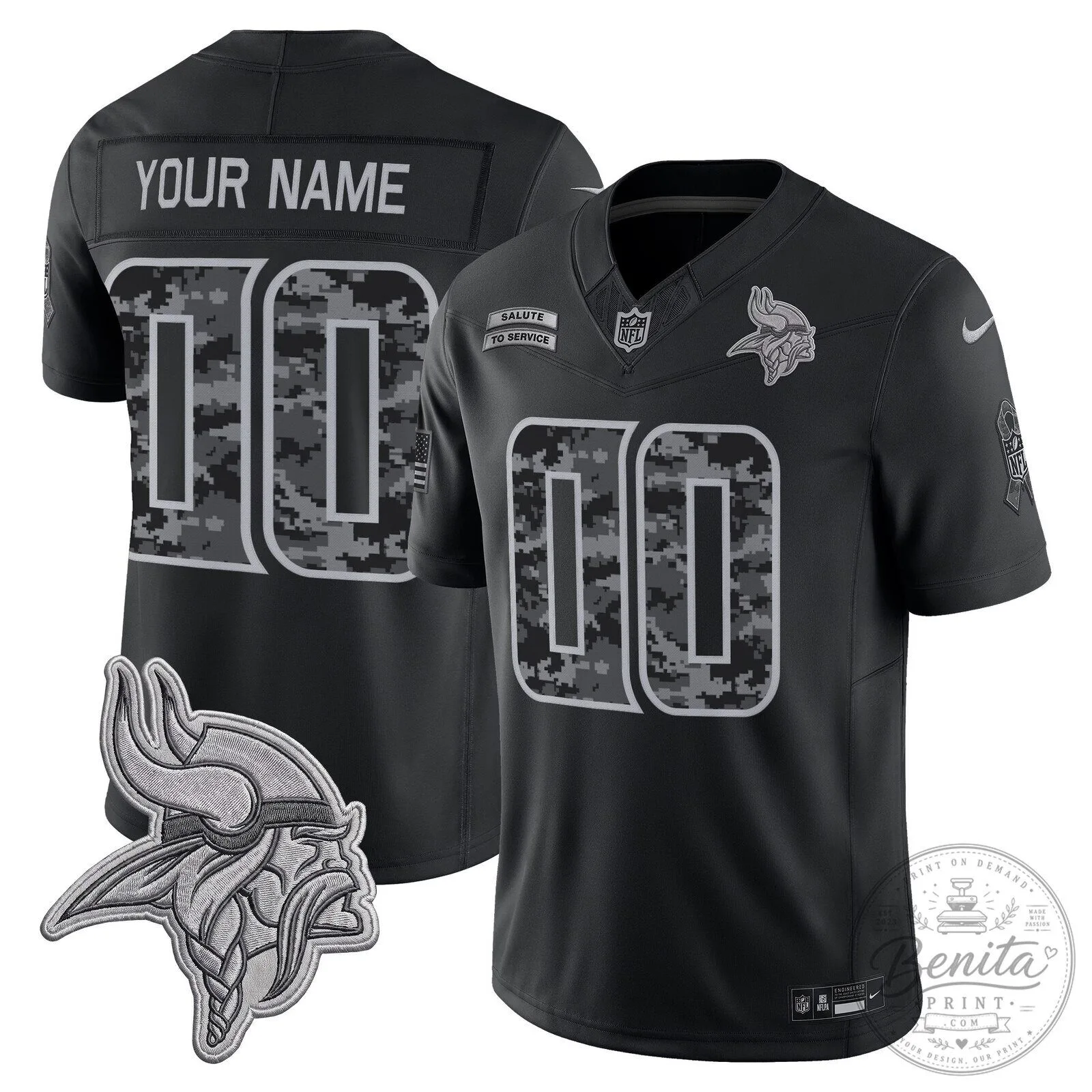 Minnesota Vikings Salute to Service Black Custom Football Jersey