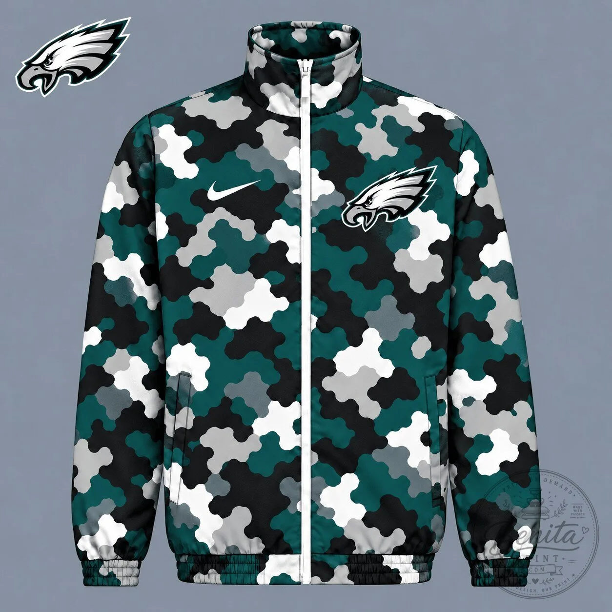 Philadelphia Eagles Game Day Camouflage Full-Zip Retro Jacket for Men