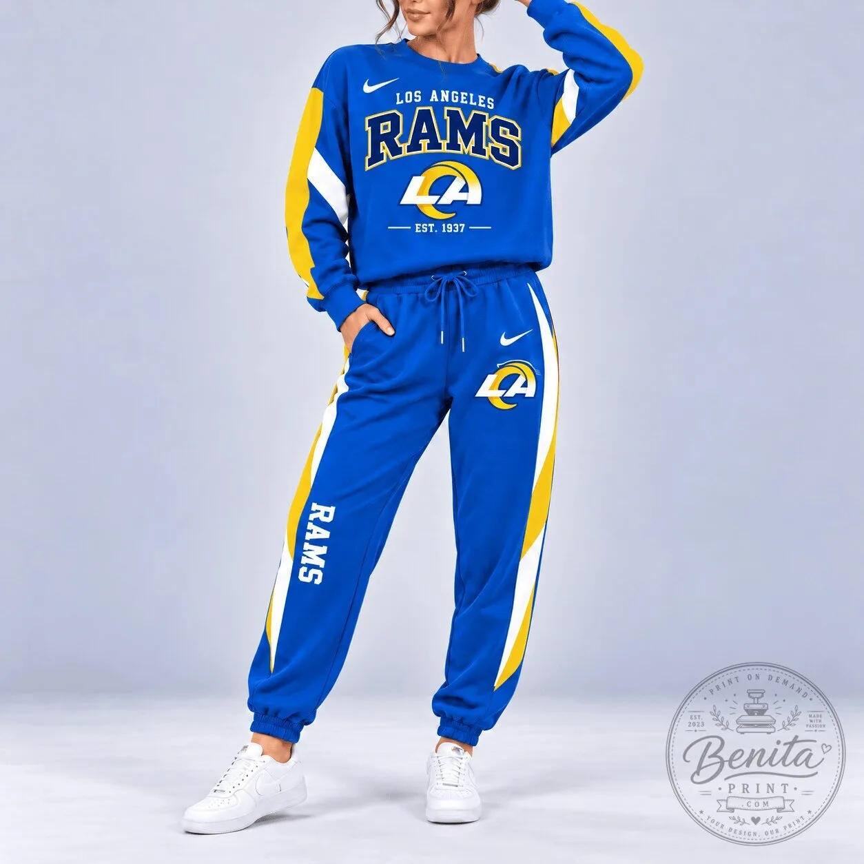 Los Angeles Rams Team Spirit Crewneck Sweatshirt and Jogger Pants Set