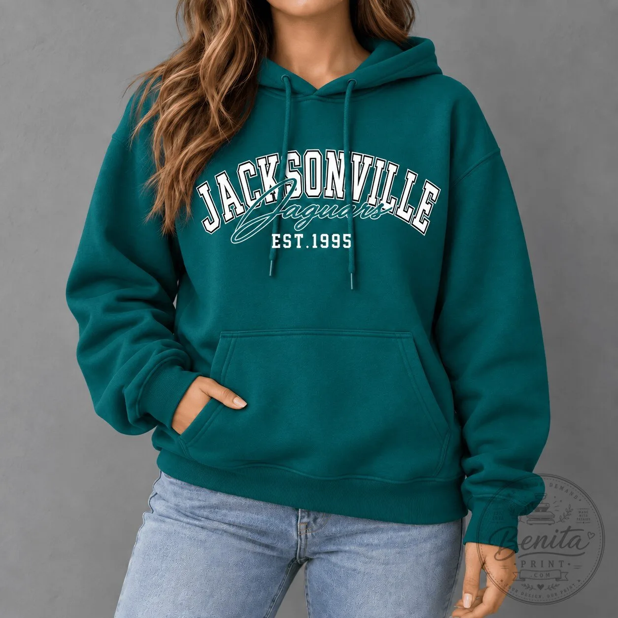 Jacksonville Jaguars NFL Team Established 1995 Teal Green Pullover Hoodie