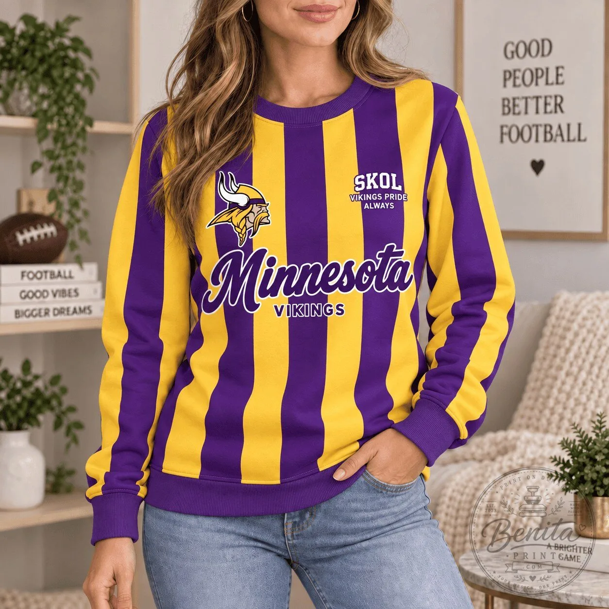 Minnesota Vikings Skol Vikings Pride Always Retro Stripes Sweatshirt