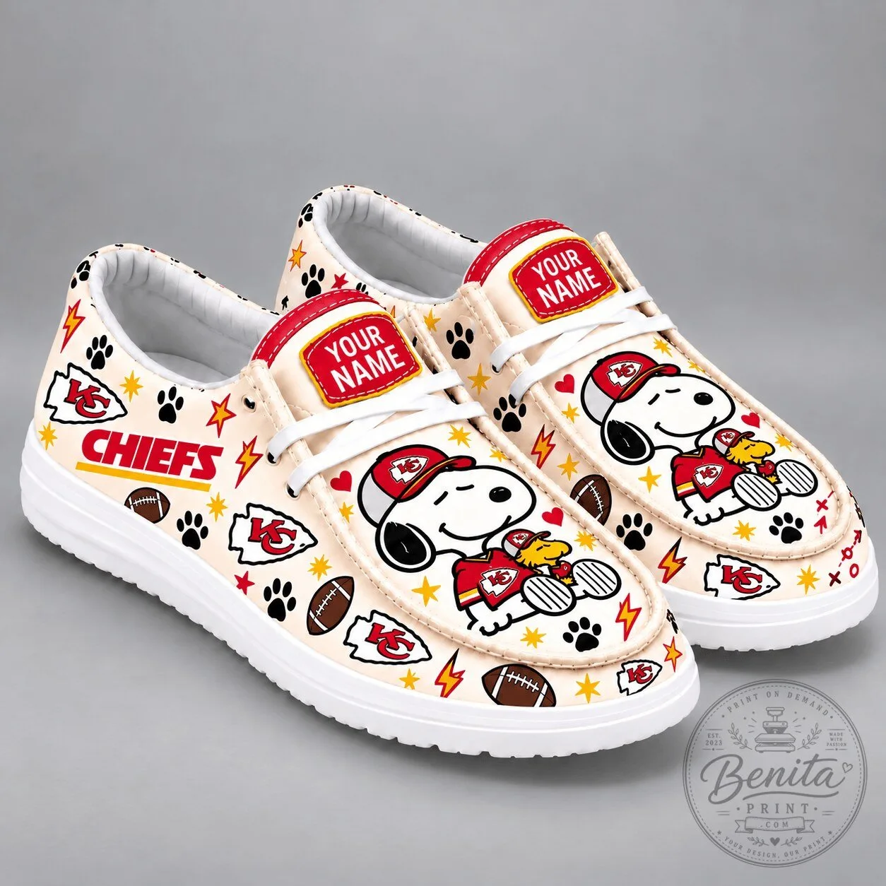 Kansas City Chiefs Snoopy Personalized Hey Dude Shoes