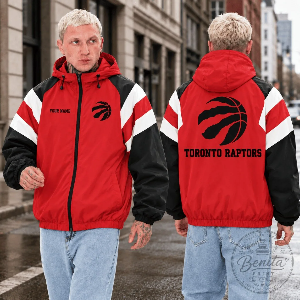 Toronto Raptors NBA Basketball Team Custom Name Red Black White Outdoor Jacket