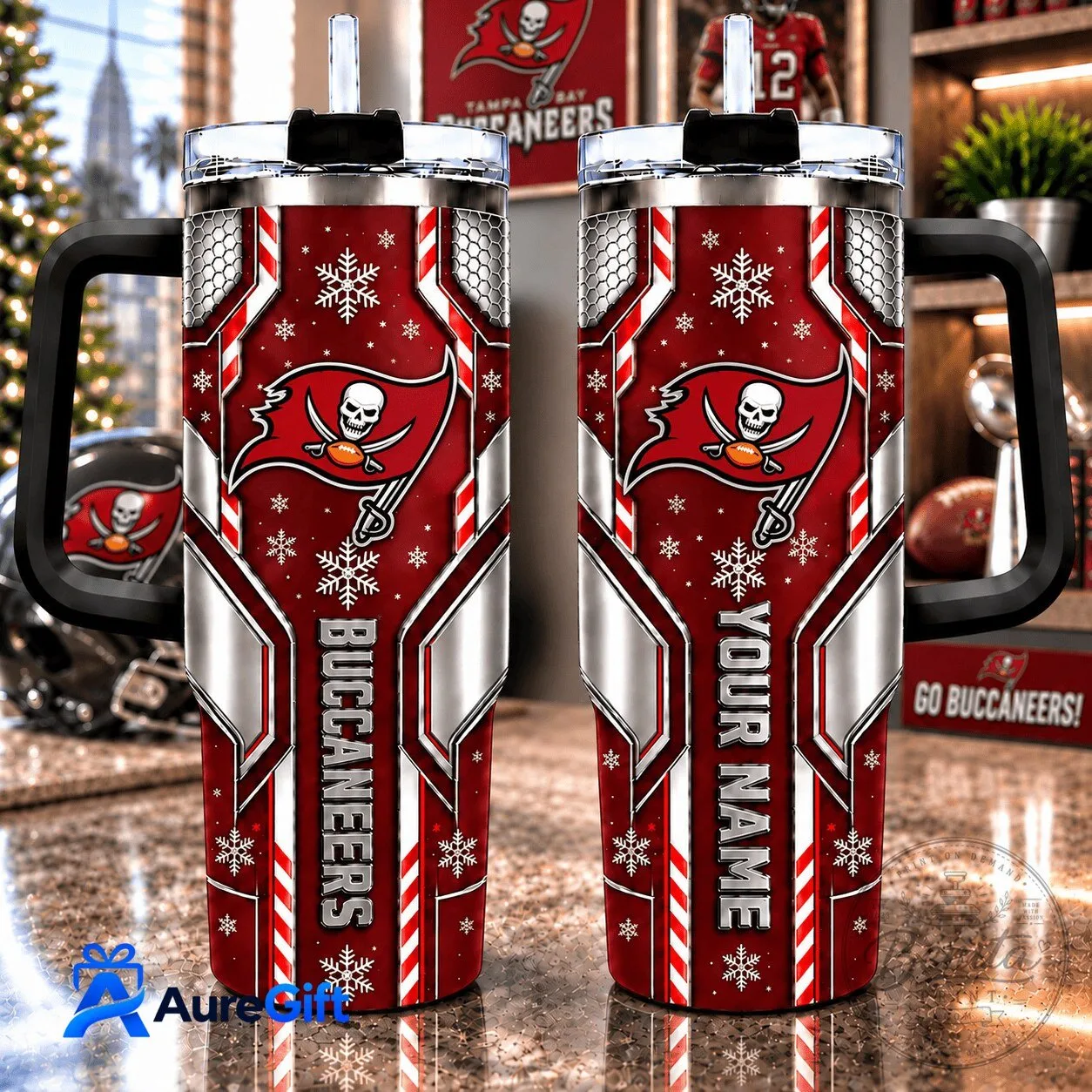 Tampa Bay Buccaneers Christmas Kick Off Personalized Stainless Steel Tumbler