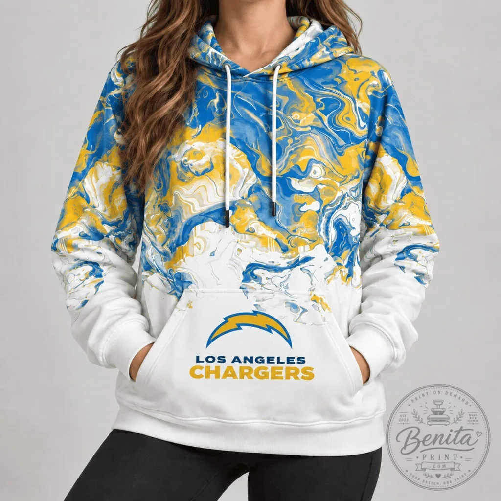 Los Angeles Chargers Football Team Colors Swirl Pattern Hoodie Los Angeles Chargers Football Team Colors Swirl Pattern Hoodie