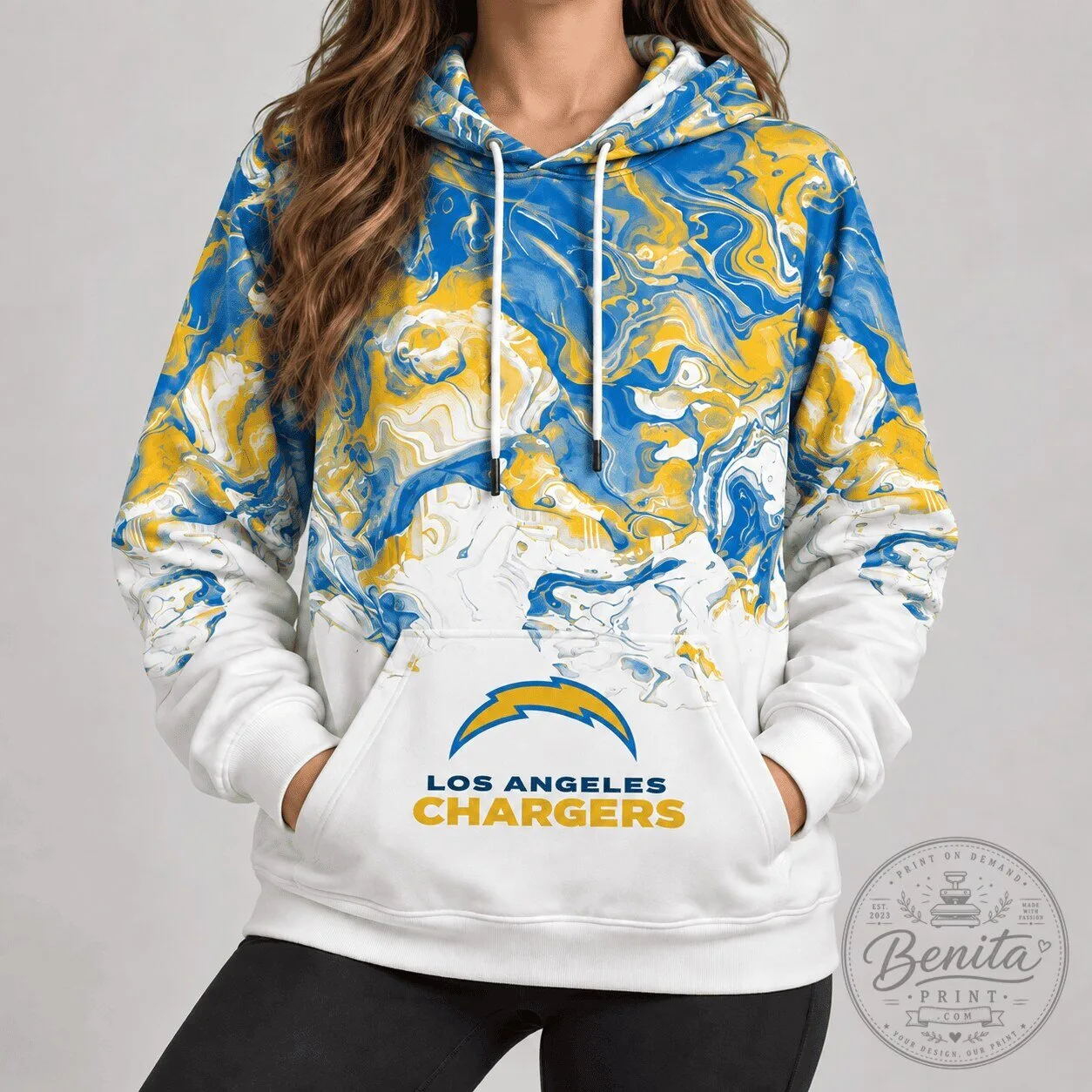 Los Angeles Chargers Football Team Colors Swirl Pattern Hoodie 5 Los Angeles Chargers Football Team Colors Swirl Pattern Hoodie