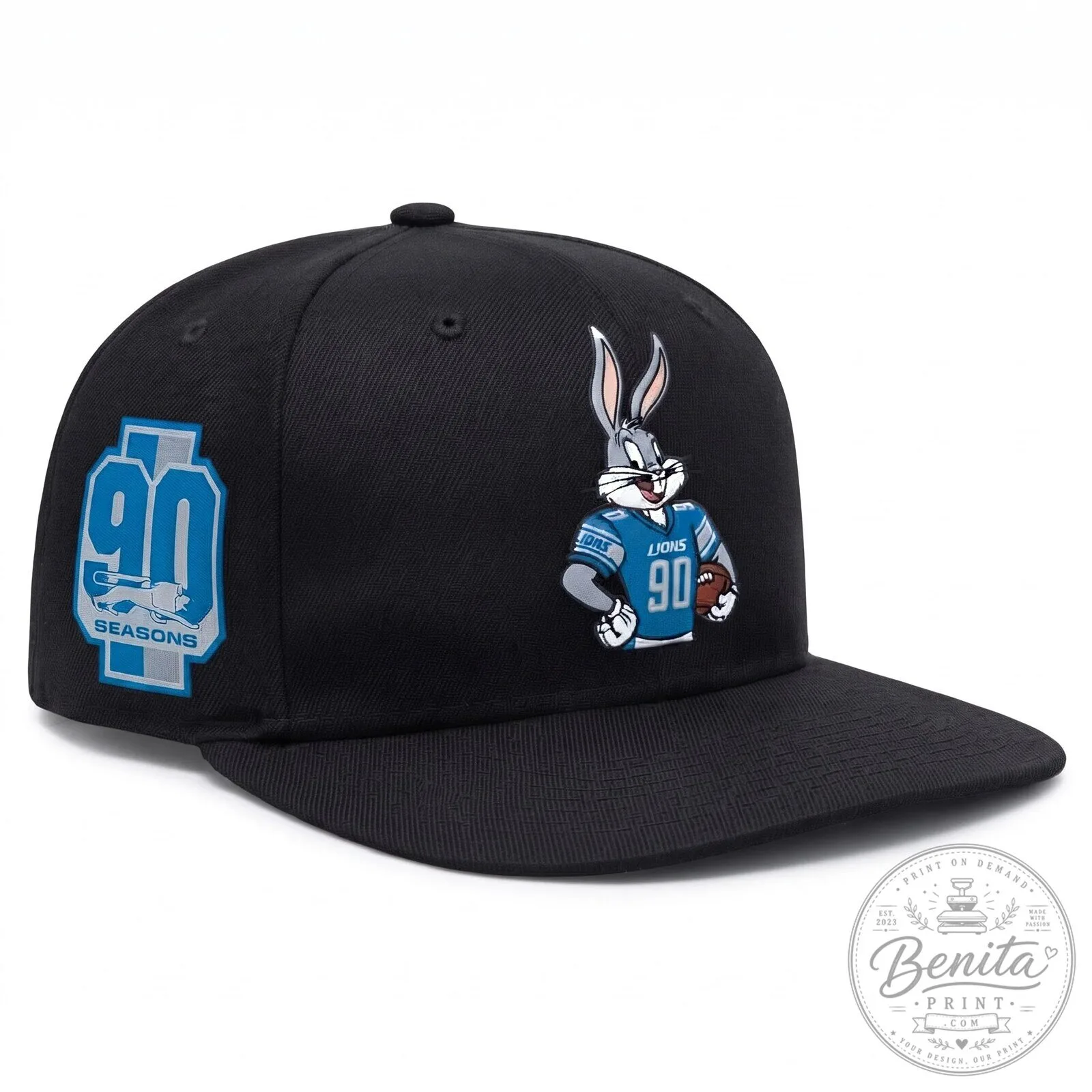 Black Snapback Hat for Detroit Lions 90 Seasons Featuring Bugs Bunny 9 Black Snapback Hat for Detroit Lions 90 Seasons Featuring Bugs Bunny