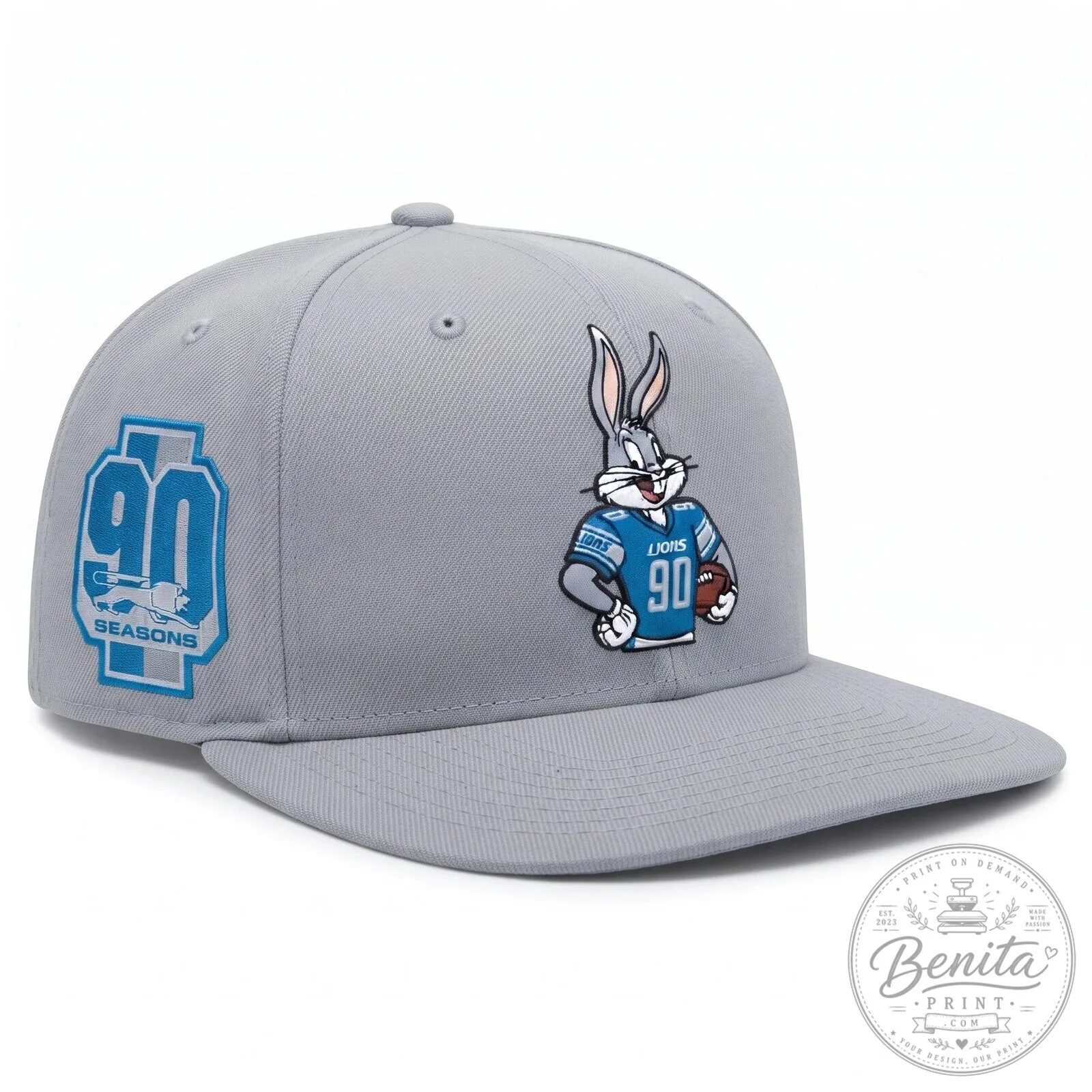 Black Snapback Hat for Detroit Lions 90 Seasons Featuring Bugs Bunny 11 Black Snapback Hat for Detroit Lions 90 Seasons Featuring Bugs Bunny