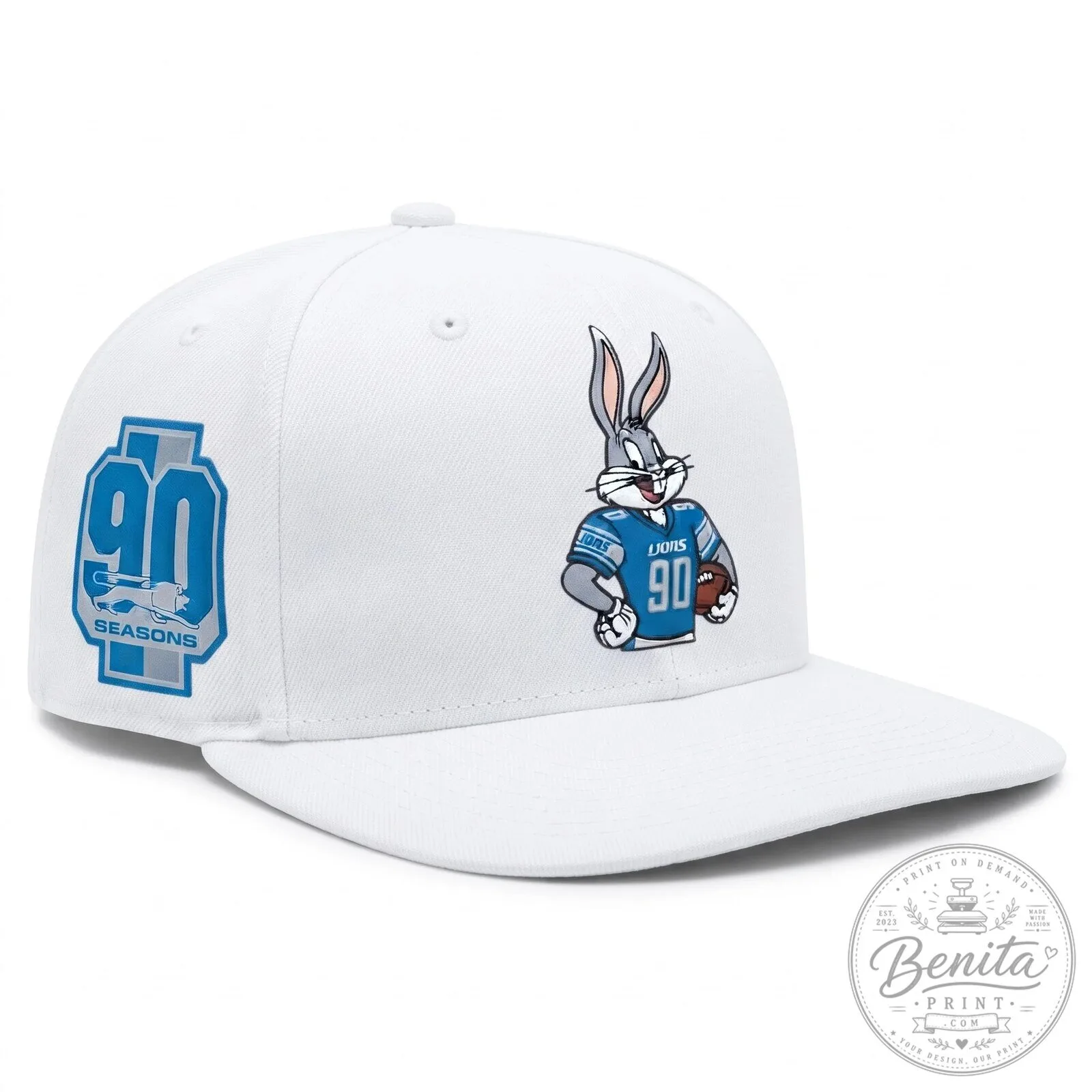 Black Snapback Hat for Detroit Lions 90 Seasons Featuring Bugs Bunny 12 Black Snapback Hat for Detroit Lions 90 Seasons Featuring Bugs Bunny