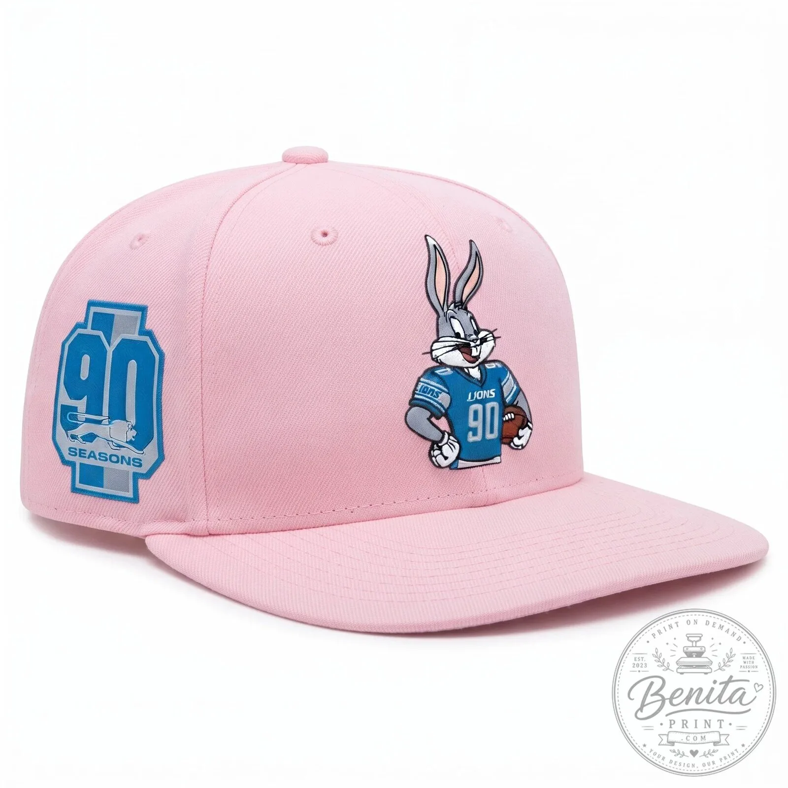 Black Snapback Hat for Detroit Lions 90 Seasons Featuring Bugs Bunny 13 Black Snapback Hat for Detroit Lions 90 Seasons Featuring Bugs Bunny