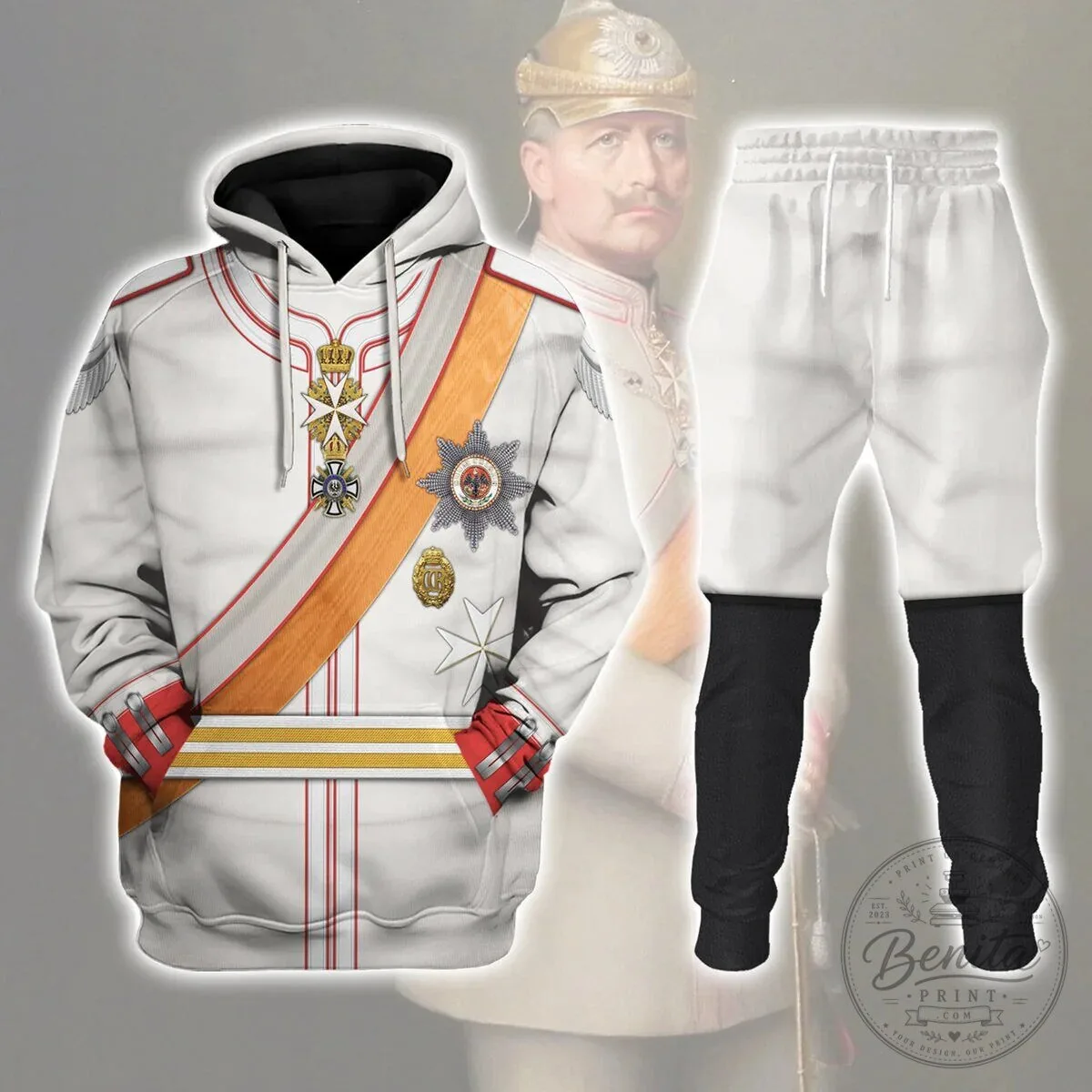 Kaiser Wilhelm II 1910 Uniform Historical Cosplay Costume Hoodie and Pants Set
