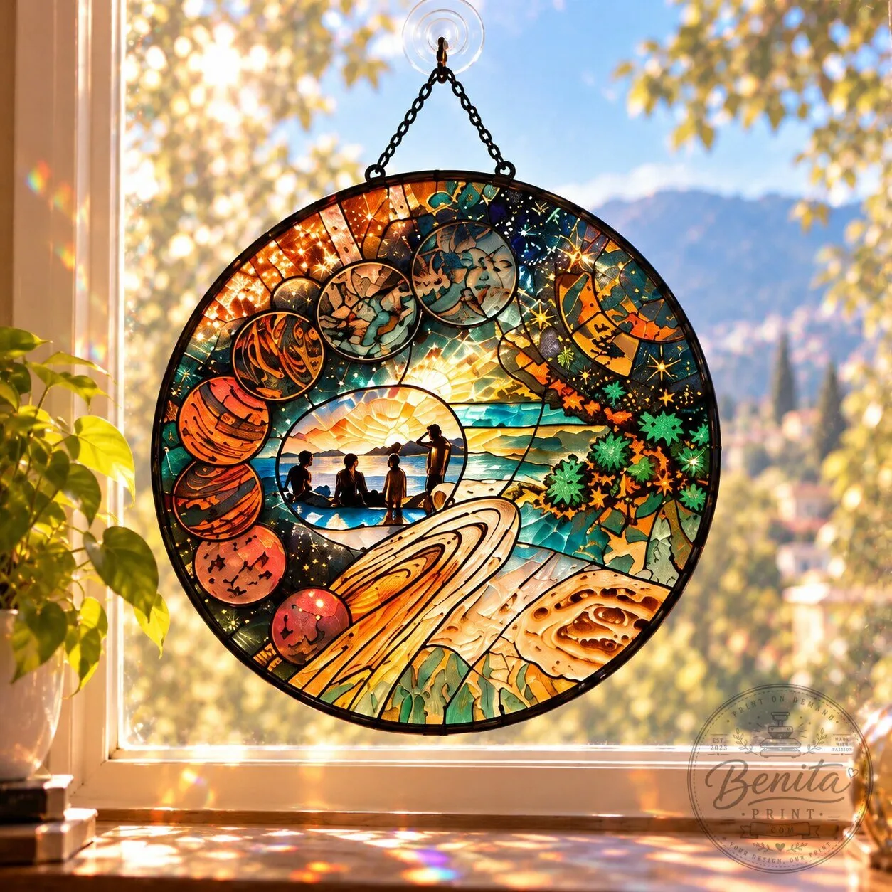 Pink Floyd Wish You Were Here Album Stained Glass Suncatcher Window Hanging