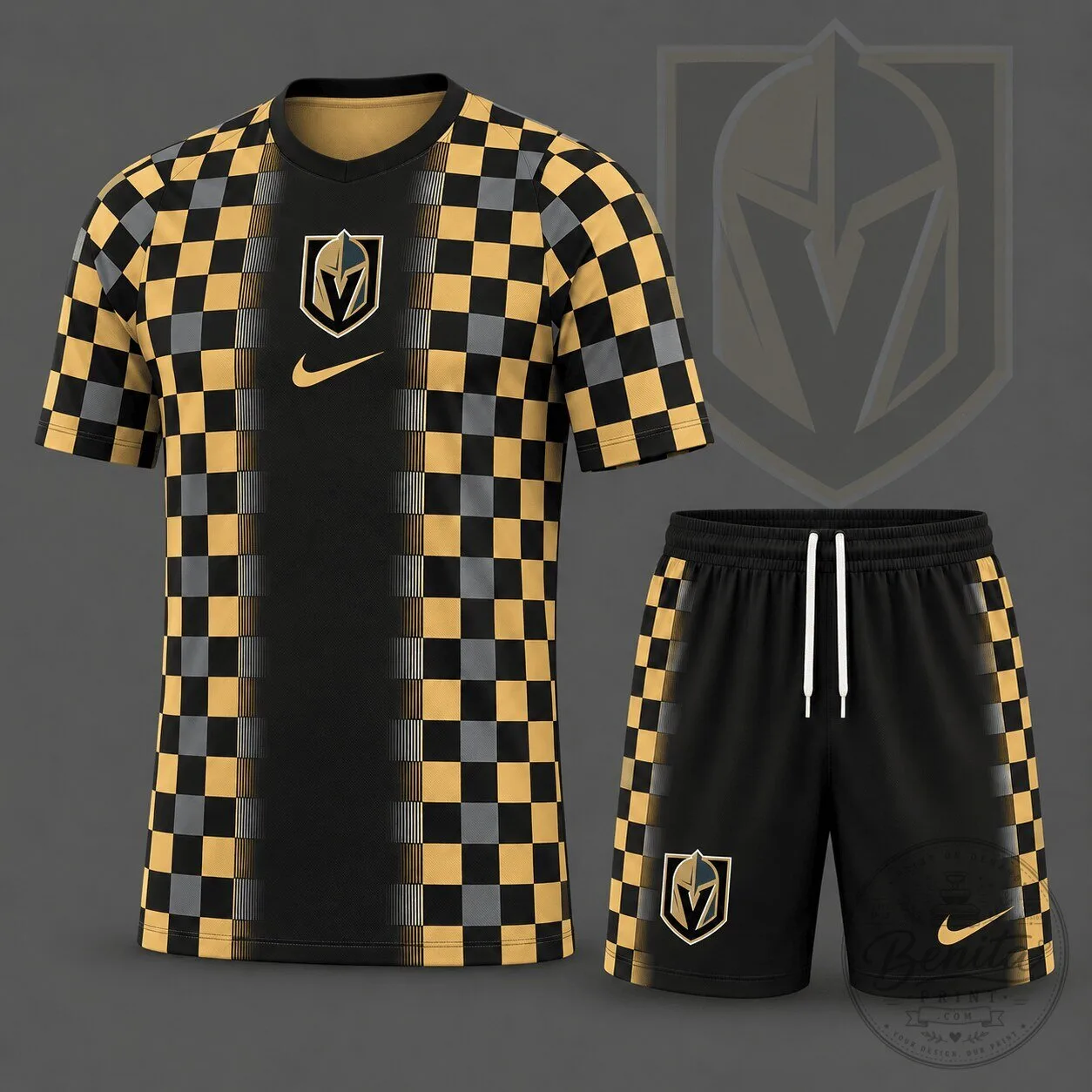 Vegas Golden Knights Checkerboard Fusion Soccer Jersey and Shorts Set