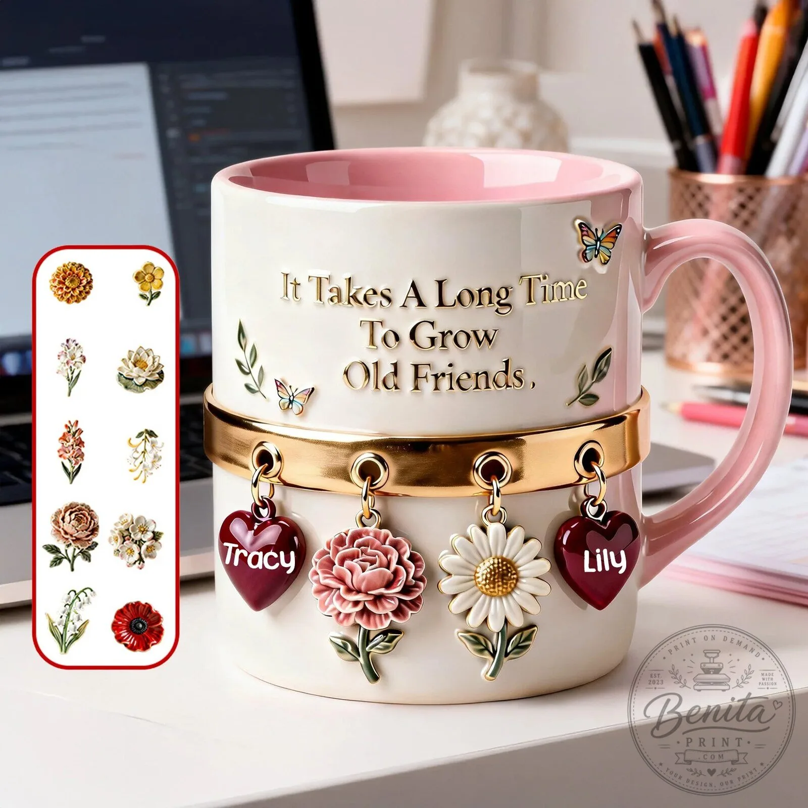 Personalized Birth Month Flower Coffee Mug with Custom Names and Charms 7 Personalized Birth Month Flower Coffee Mug with Custom Names and Charms