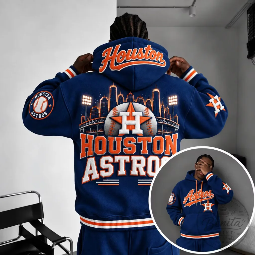 Houston Astros Baseball Team Skyline Graphic Print Navy Blue Hoodie Houston Astros Baseball Team Skyline Graphic Print Navy Blue Hoodie