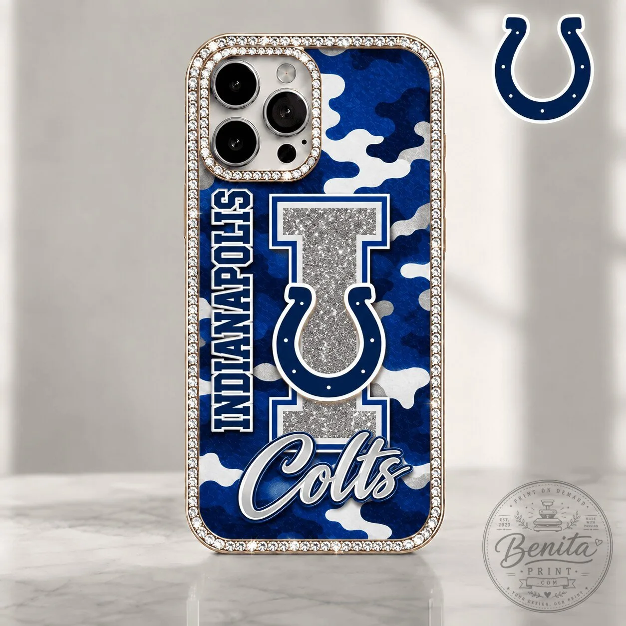 Indianapolis Colts Blue Camouflage Glitter Design NFL Football Phone Case