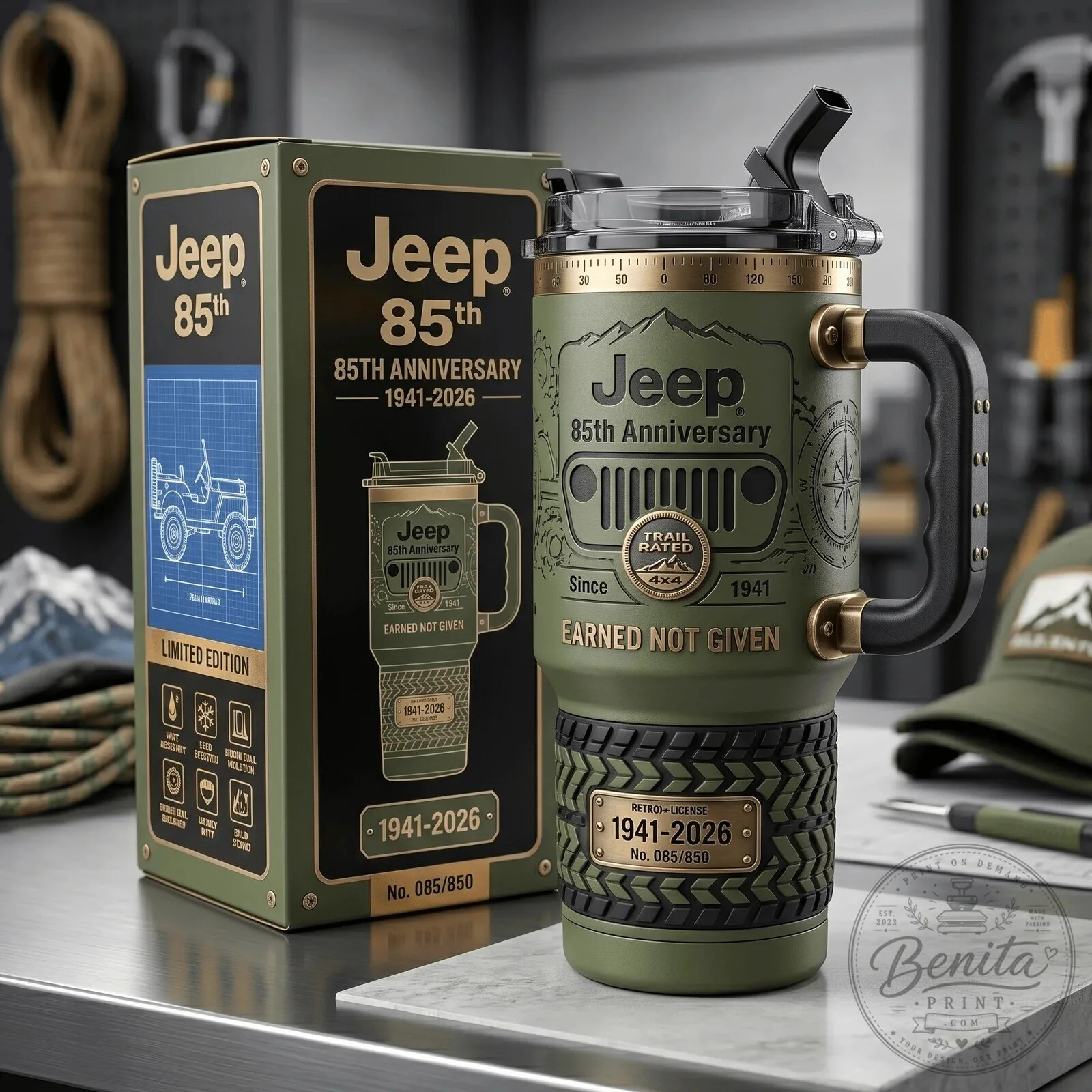 Jeep 85th Anniversary Limited Edition Tumbler with Handle and Straw