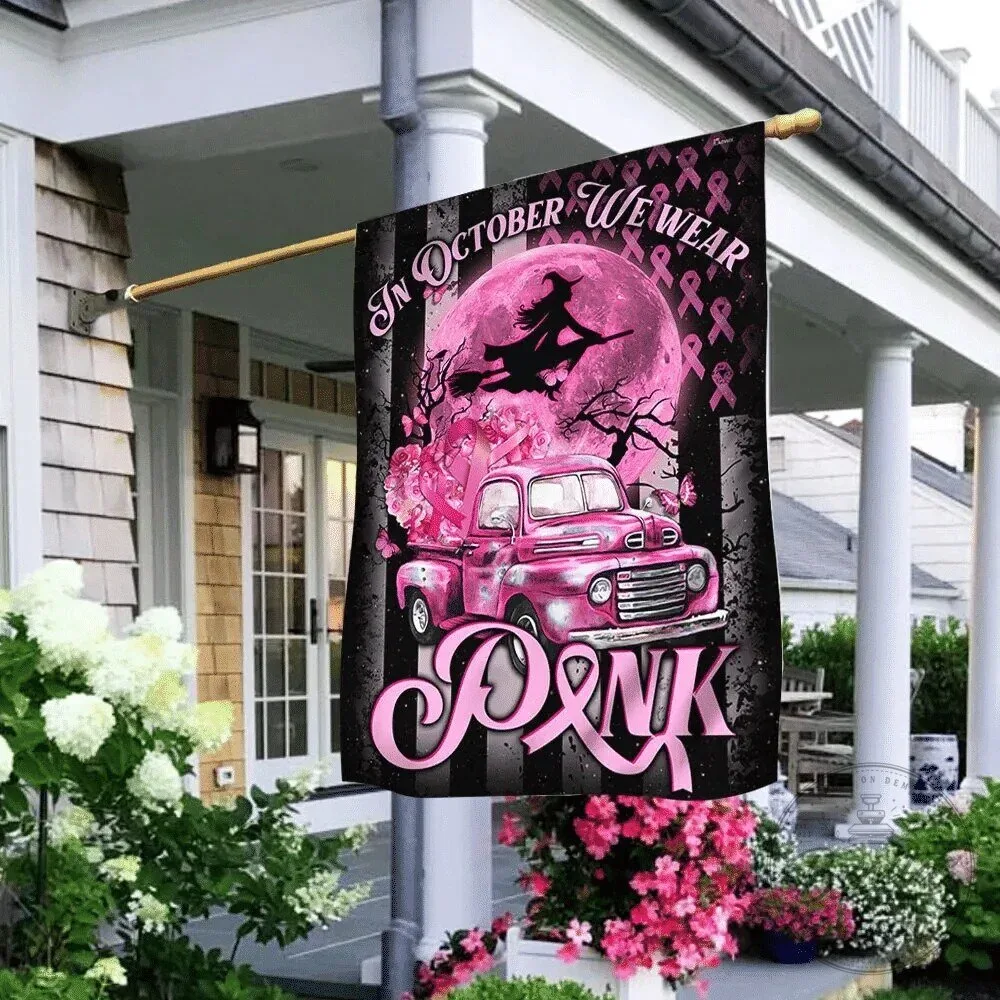 Breast Cancer Awareness In October We Wear Pink Witch Pink Truck Flag