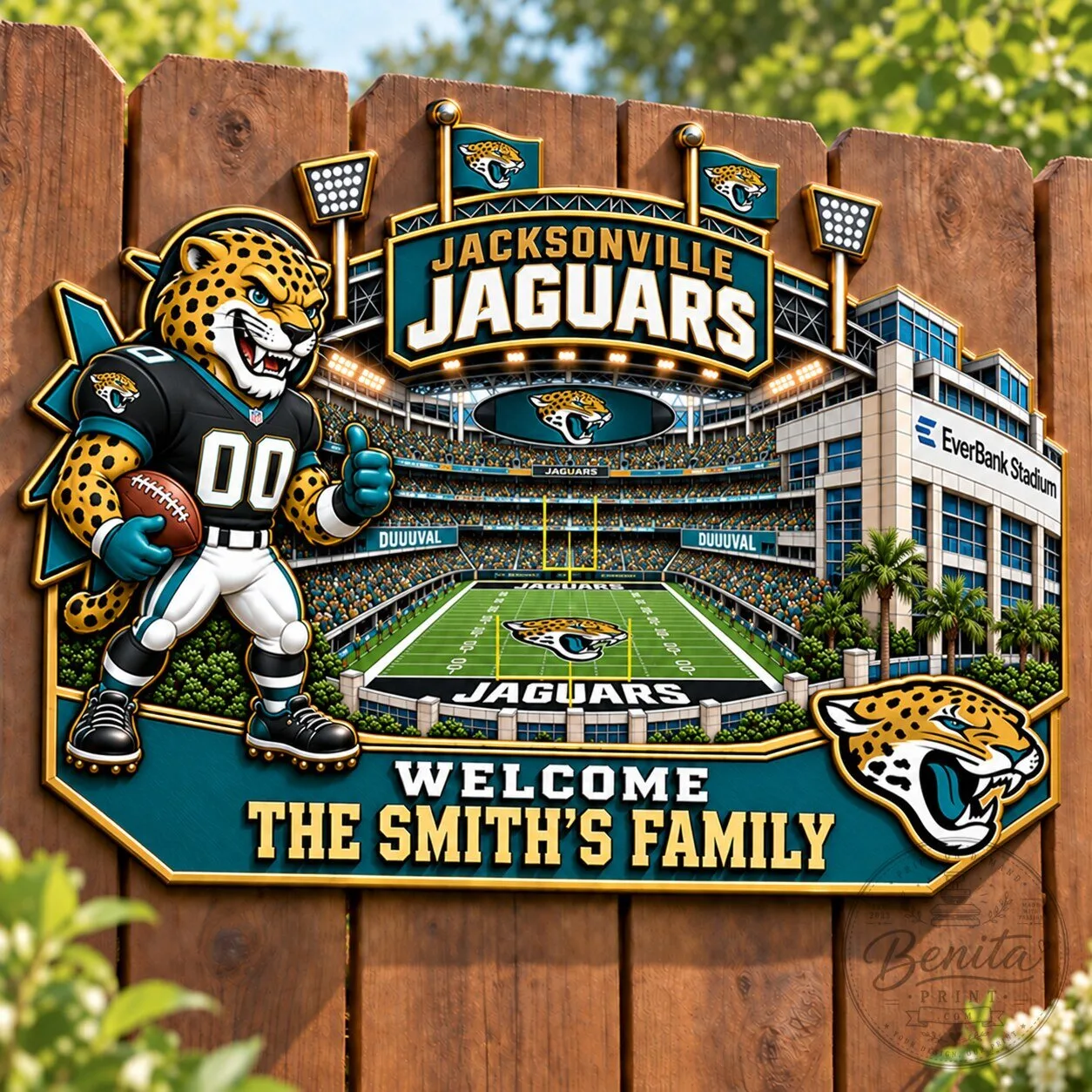 Jacksonville Jaguars NFL Mascot Stadium Welcome Custom Metal Sign