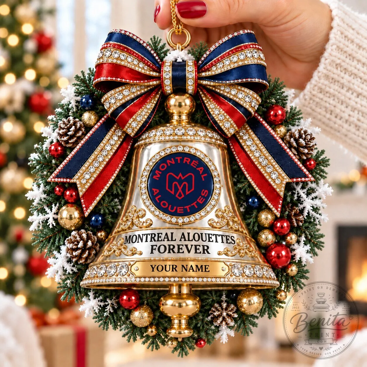 Montreal Alouettes Football Team Christmas Bell Ornament Custom Name