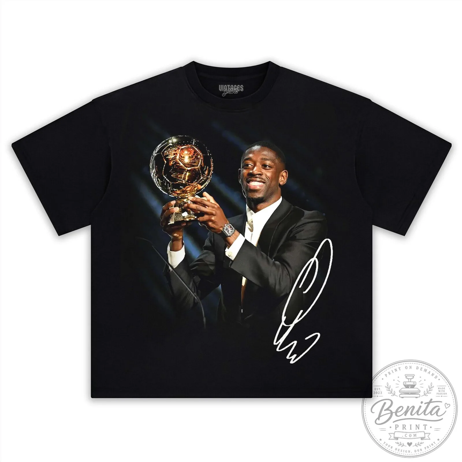 Ousmane Dembele Footballer Holding Golden Ball Award T-Shirt