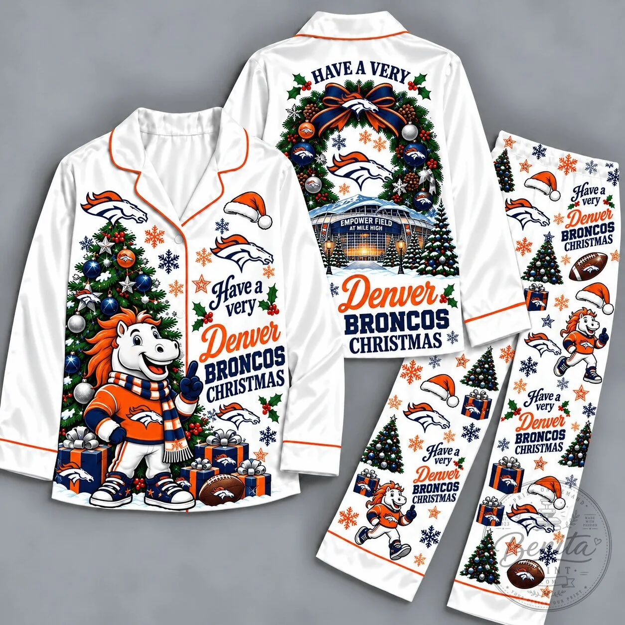 Denver Broncos Christmas Holiday Pajamas Set