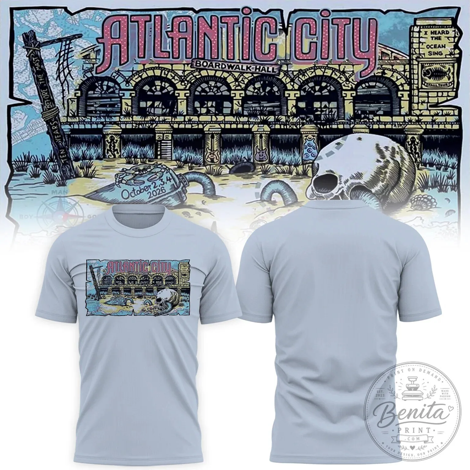 Phish Atlantic City Boardwalk Hall Concert October 2026 Commemorative Adult T-Shirt