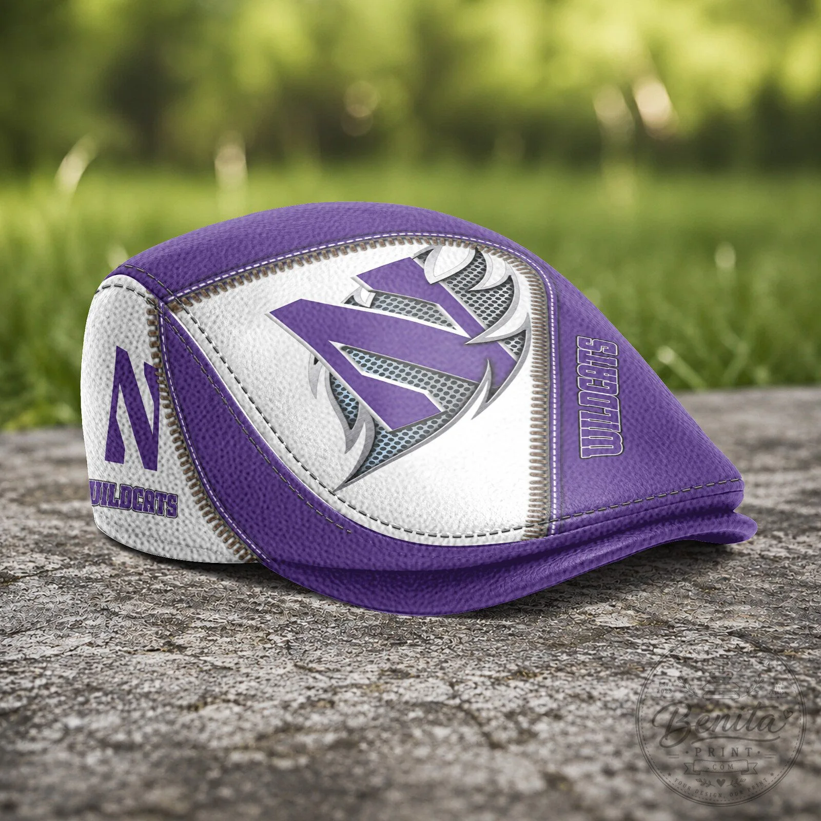 Northwestern Wildcats NCAA Team Logo Purple and White Flat Cap Hat