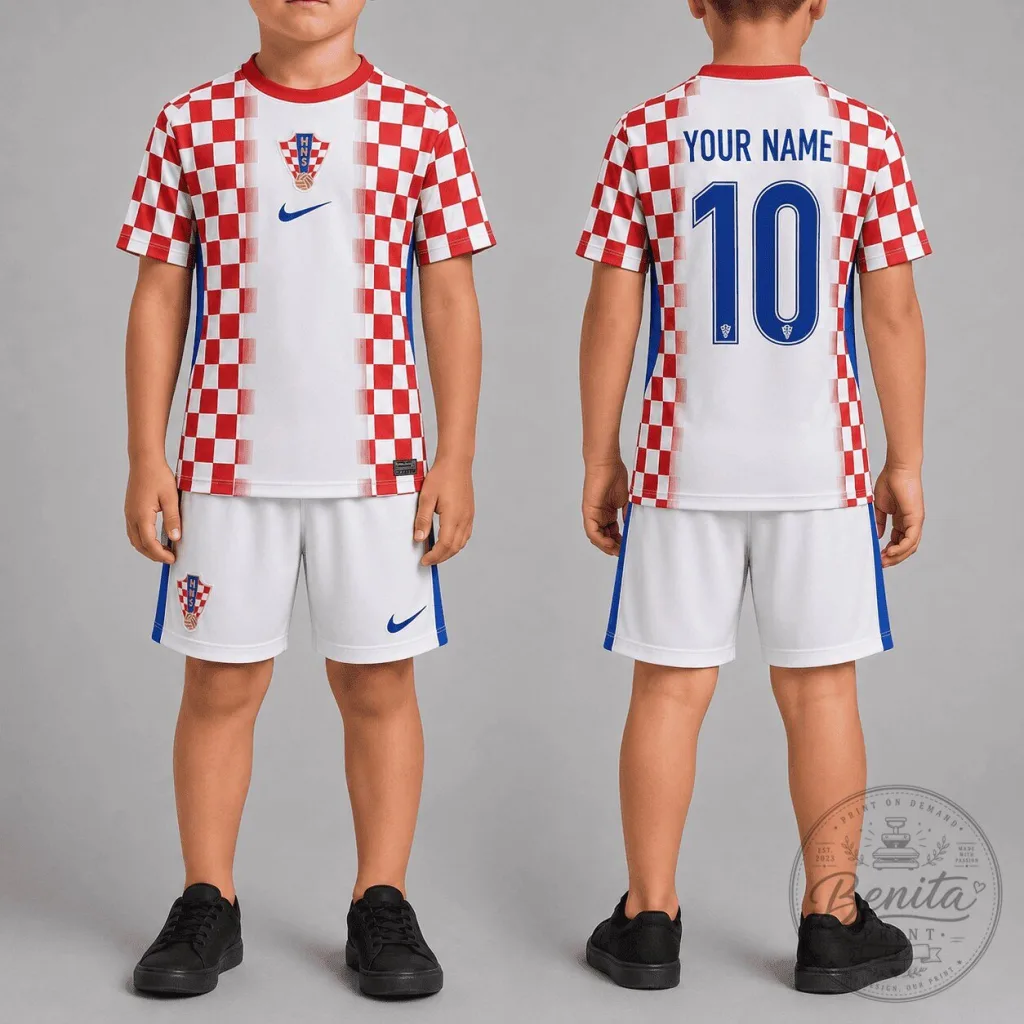 Croatia National Football Team Kids Home Kit with Custom Name and Number