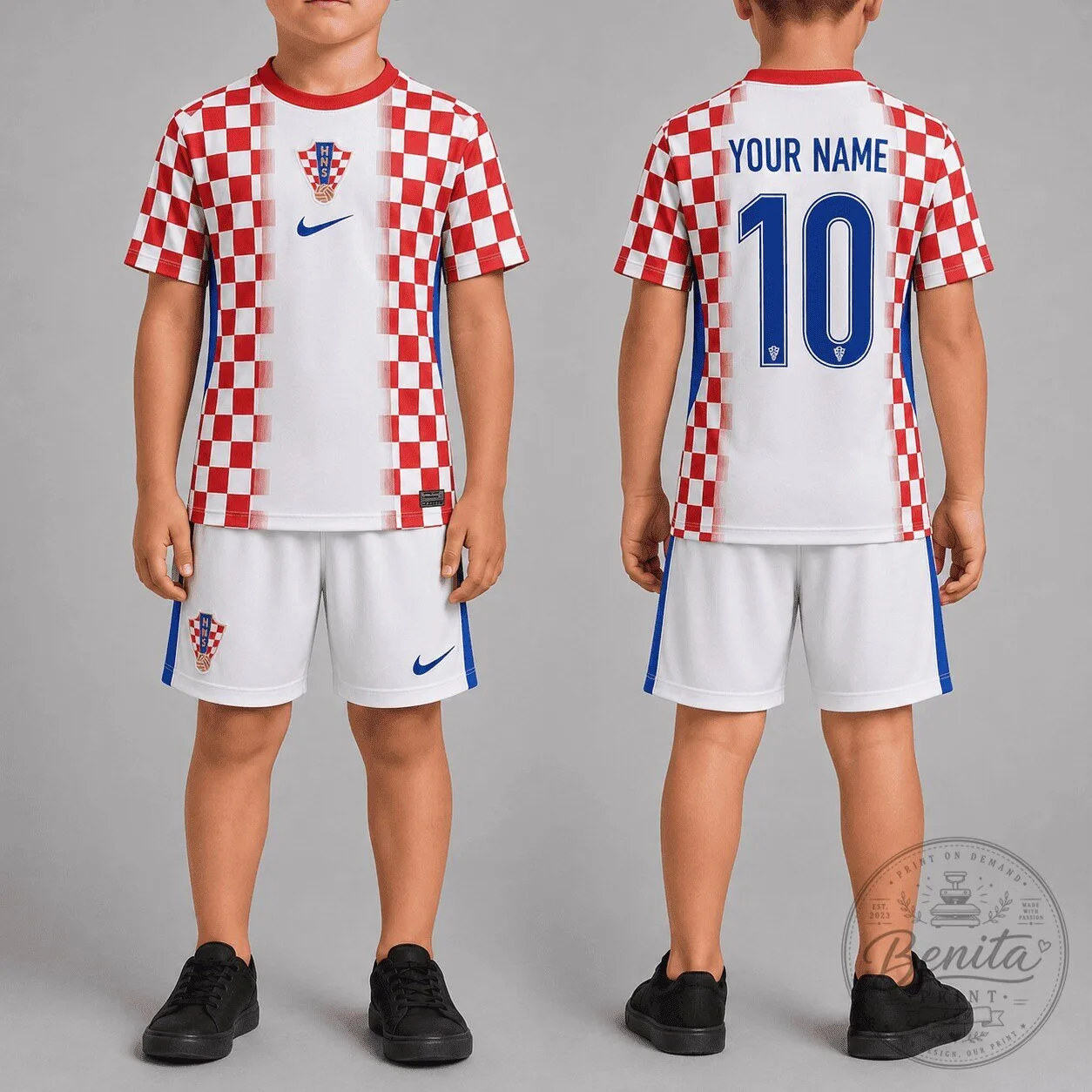 Croatia National Football Team Kids Home Kit with Custom Name and Number