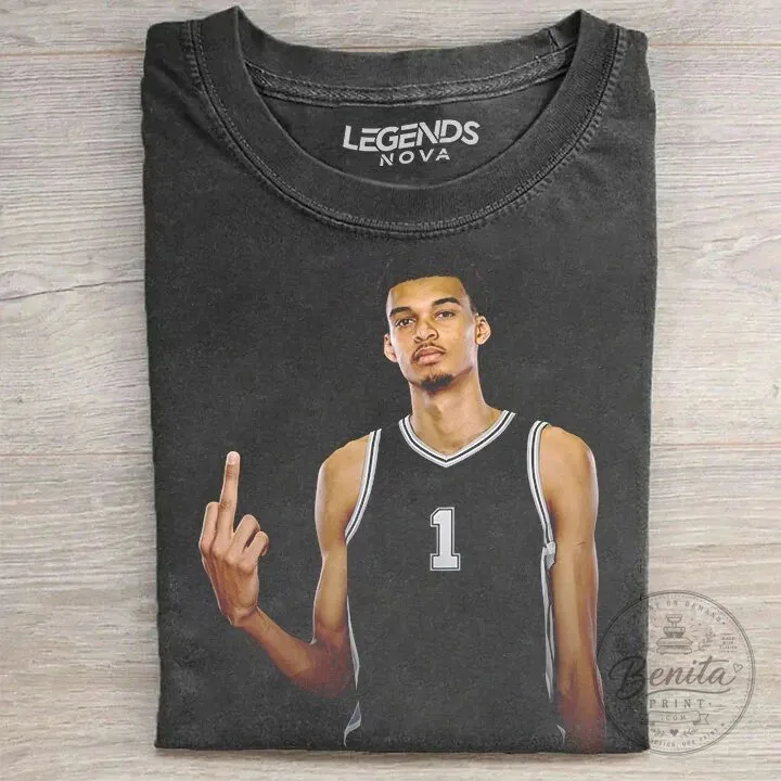 Victor Wembanyama Middle Finger Basketball Player Graphic T-Shirt