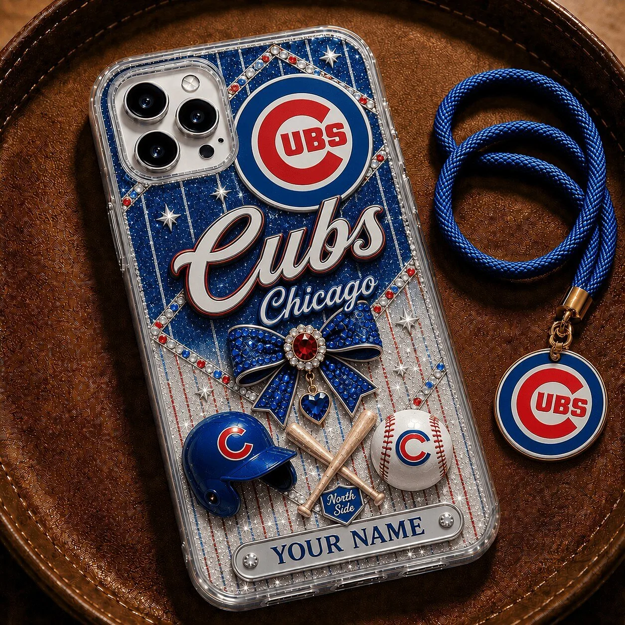 Chicago Cubs Baseball Team Personalized Glitter Phone Case with Custom Name