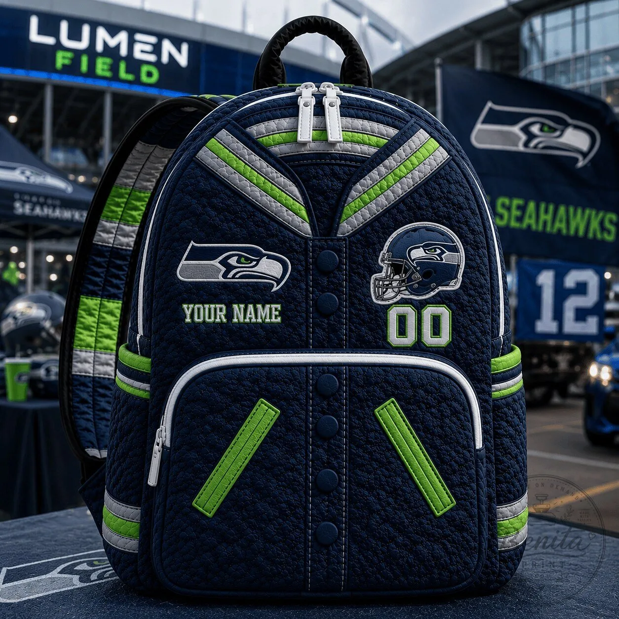 Seattle Seahawks NFL Varsity Quilted Backpack Personalized Gift For Fan