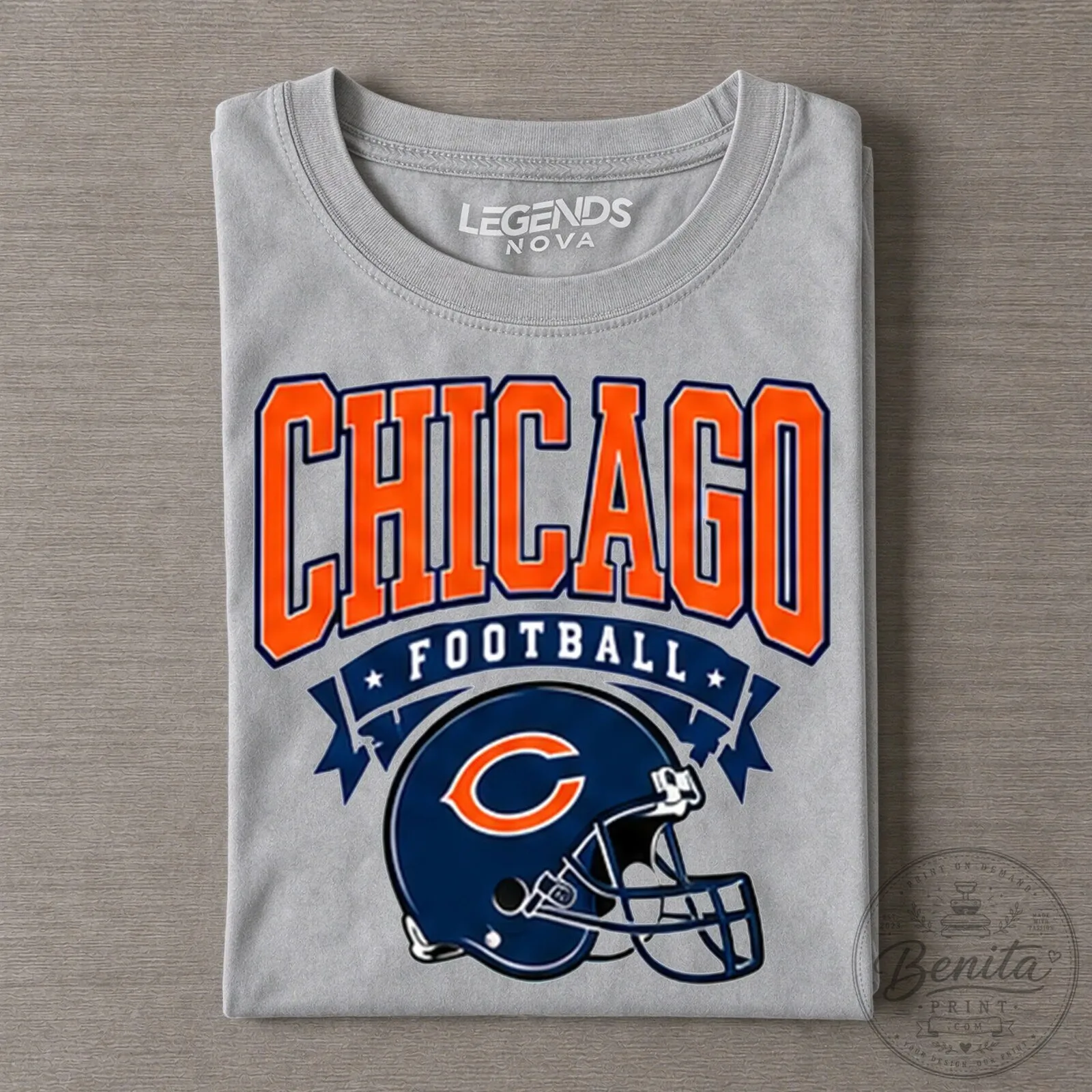 Chicago Football Team Vintage Distressed Helmet Graphic T-Shirt