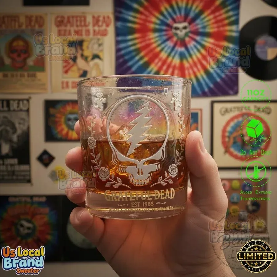 Grateful Dead Skull Lightning Bolt Whiskey Glass