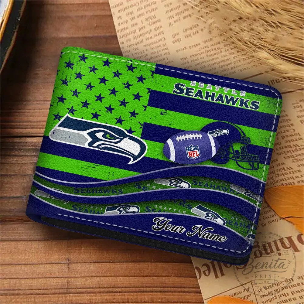 Seattle Seahawks American Flag Personalized Football Team Wallet