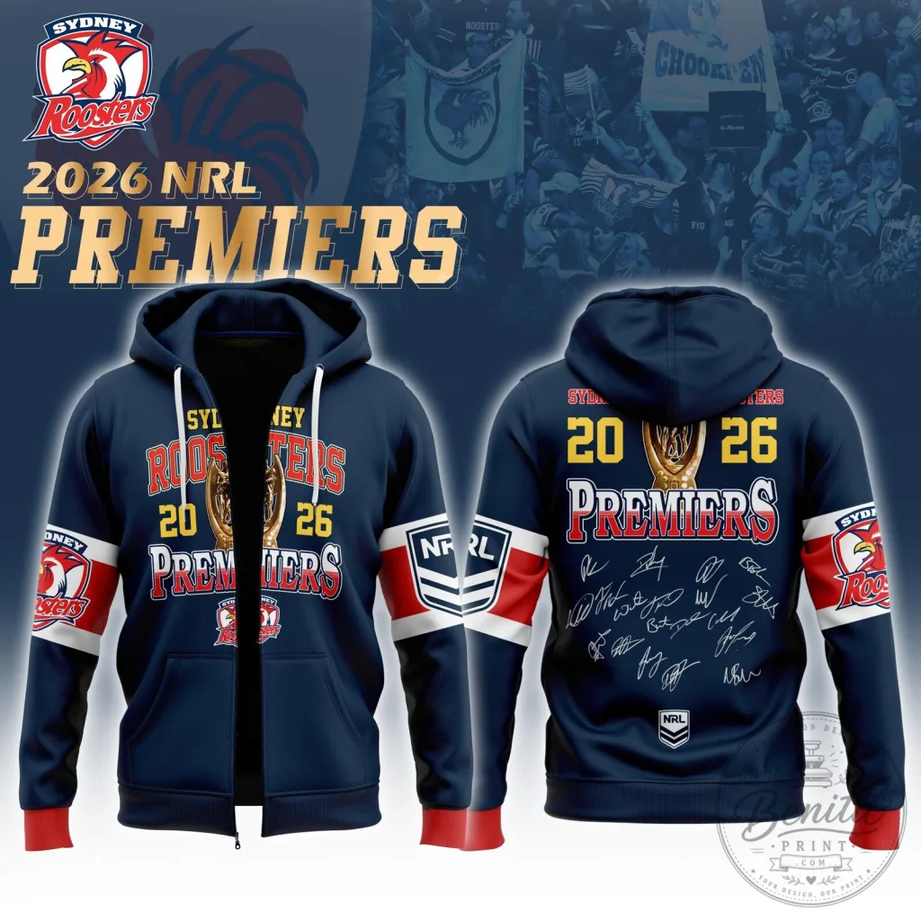 Sydney Roosters 2026 NRL Premiers Champions Full-Zip Hoodie Sweatshirt Sydney Roosters 2026 NRL Premiers Champions Full-Zip Hoodie Sweatshirt