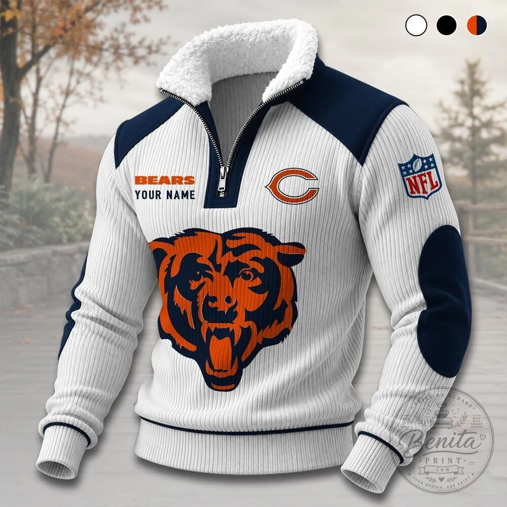 Chicago Bears NFL Football Team Quarter-Zip Sherpa Pullover Sweatshirt