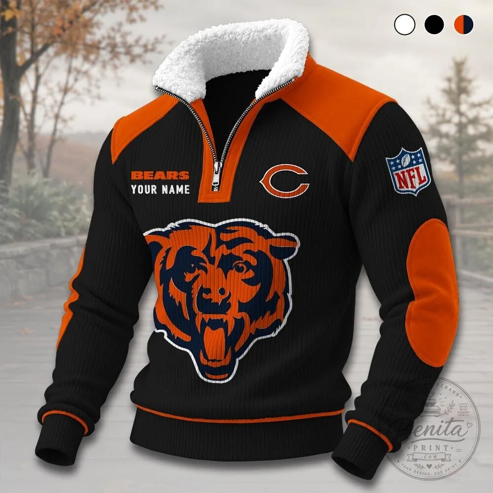 Chicago Bears NFL Football Team Quarter-Zip Sherpa Pullover Sweatshirt 9 Chicago Bears NFL Football Team Quarter-Zip Sherpa Pullover Sweatshirt