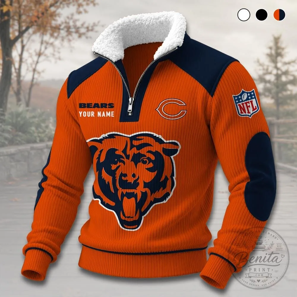 Chicago Bears NFL Football Team Quarter-Zip Sherpa Pullover Sweatshirt 10 Chicago Bears NFL Football Team Quarter-Zip Sherpa Pullover Sweatshirt