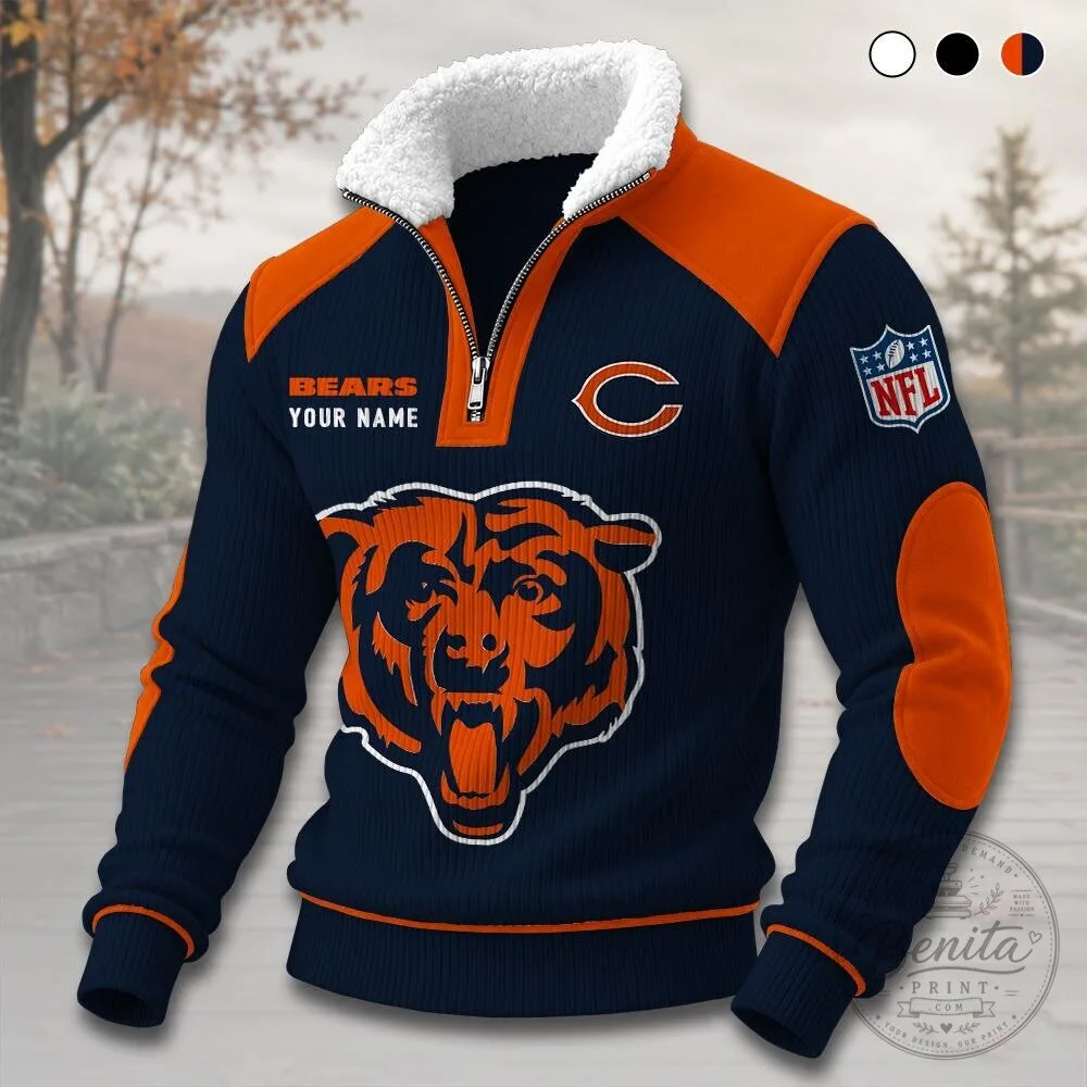 Chicago Bears NFL Football Team Quarter-Zip Sherpa Pullover Sweatshirt 11 Chicago Bears NFL Football Team Quarter-Zip Sherpa Pullover Sweatshirt