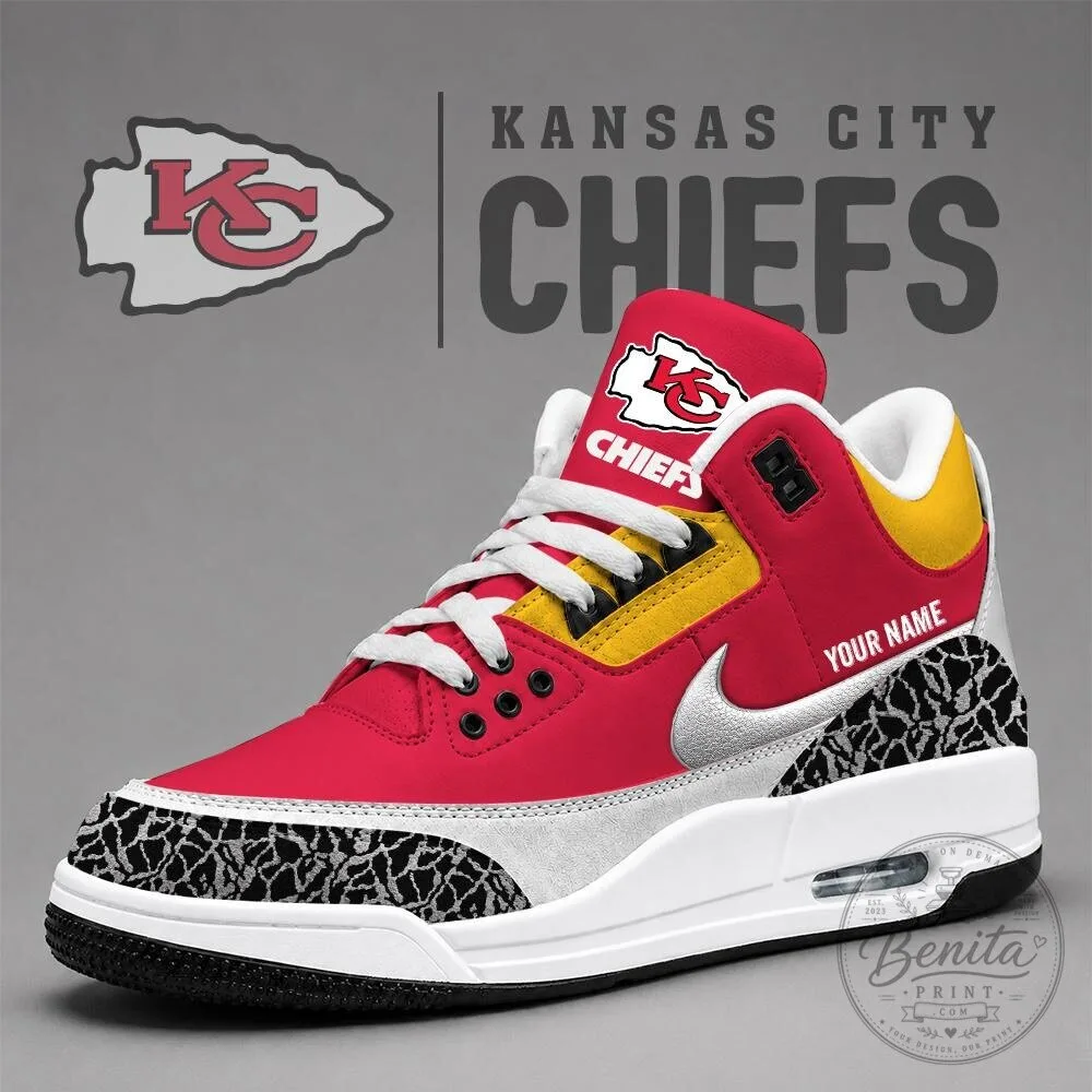 Kansas City Chiefs Custom Name Red and Yellow Team Logo Sneakers