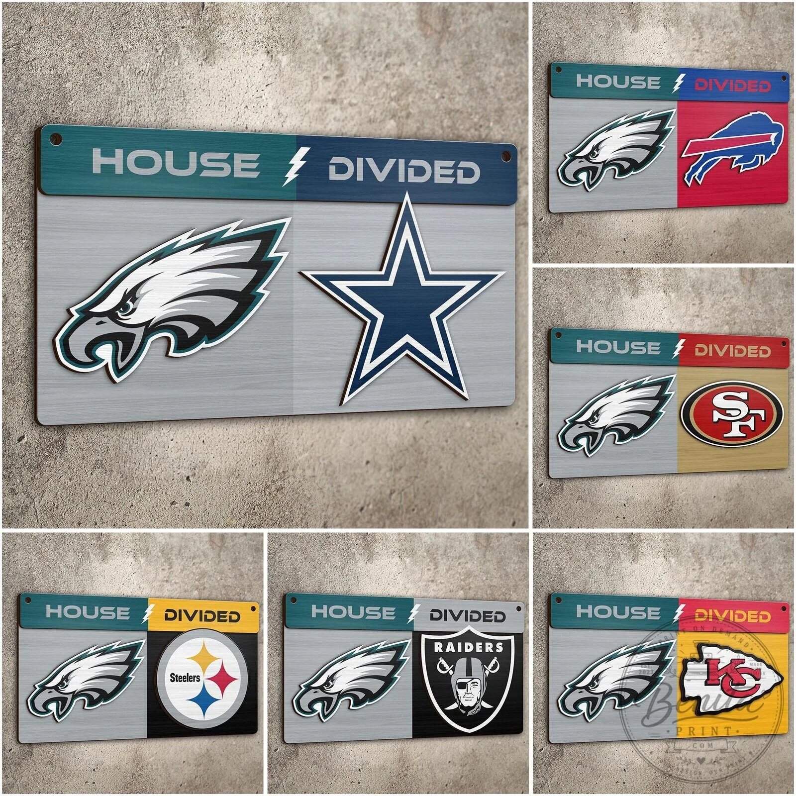Philadelphia Eagles House Divided Wood Sign, Custom NFL Team Wall Art Decor