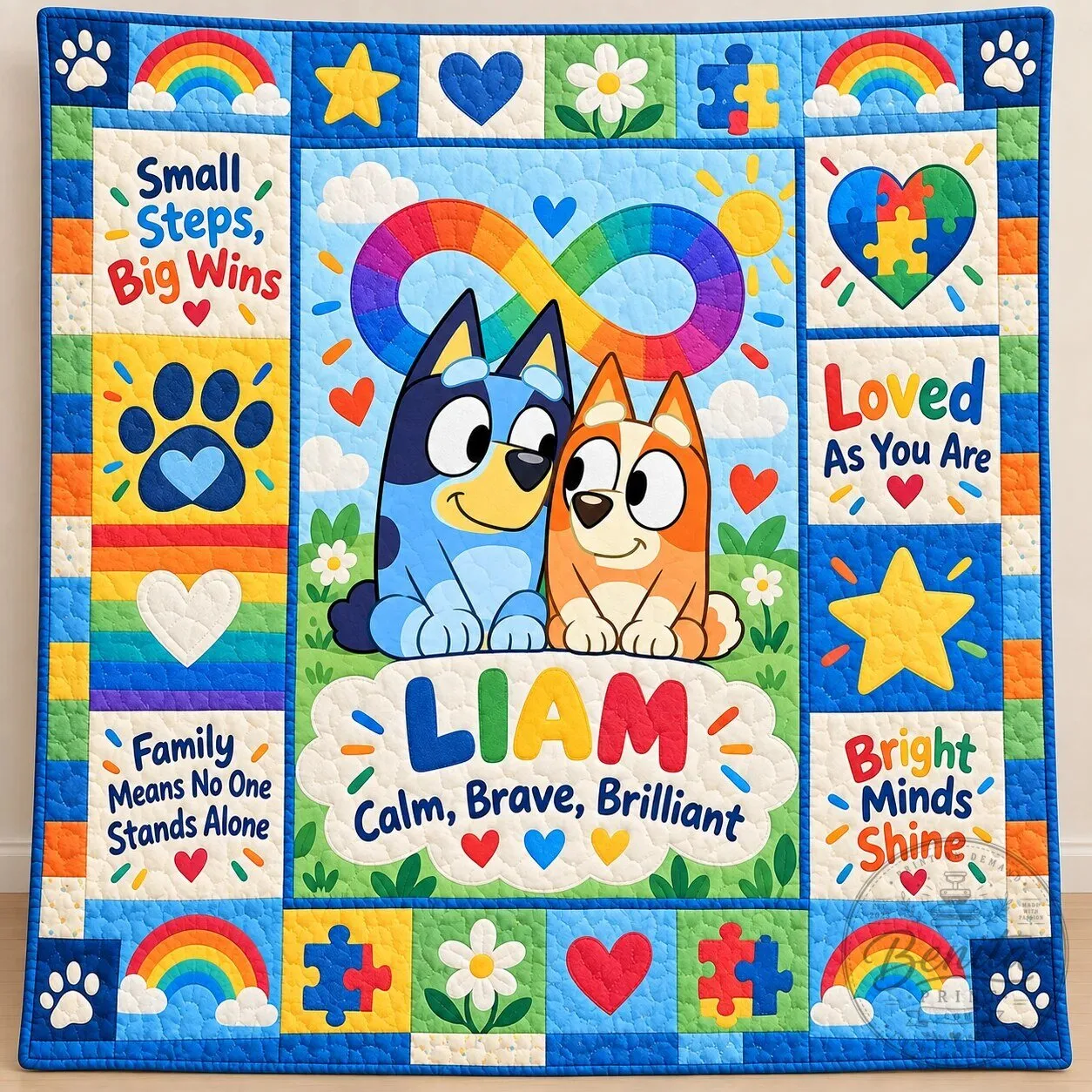 Bluey and Bingo Autism Awareness Personalized Quilt Blanket